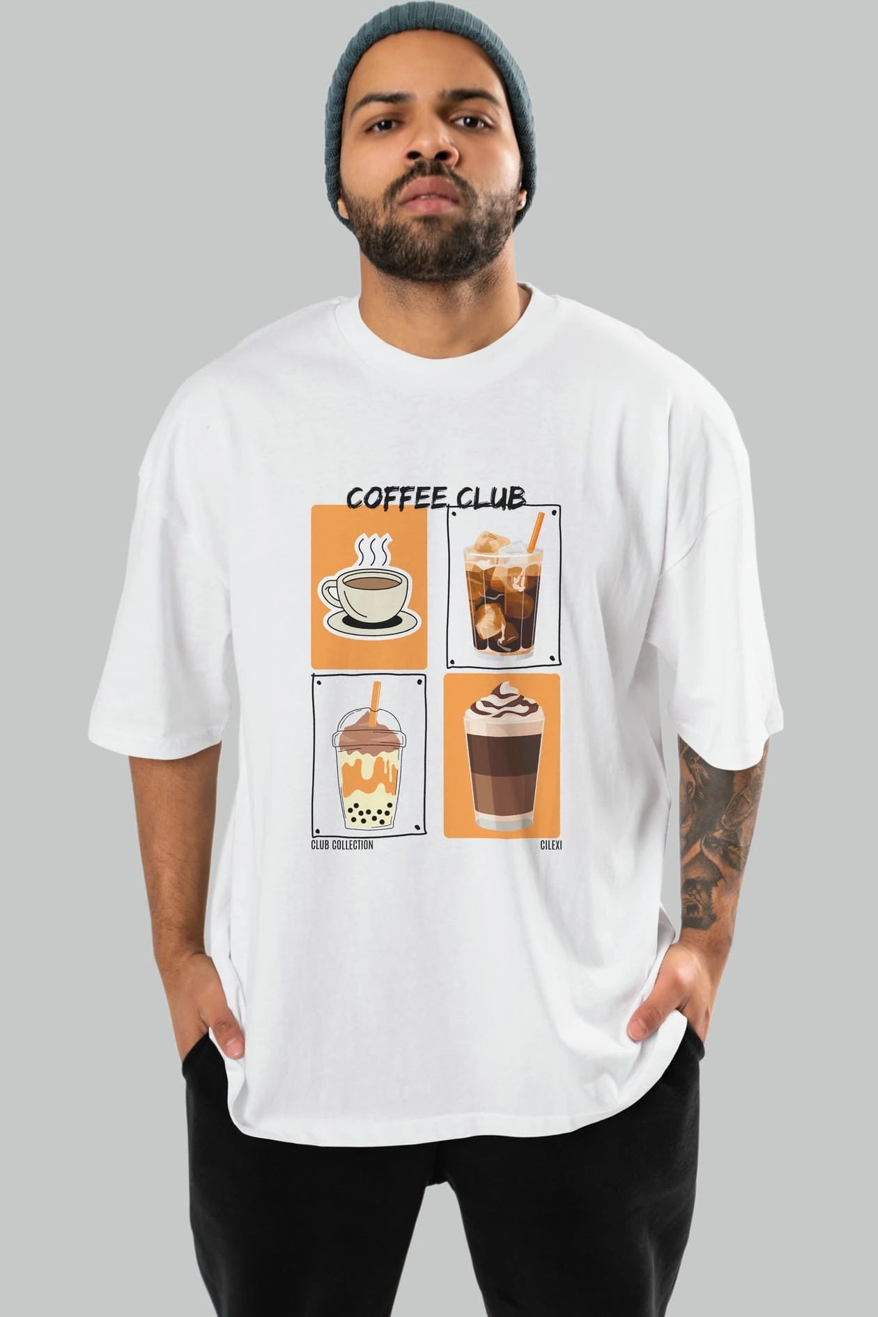 Coffee Club ön Baskılı Oversize t-shirt Erkek Kadın %100 Pamuk Bisiklet Yaka tişort