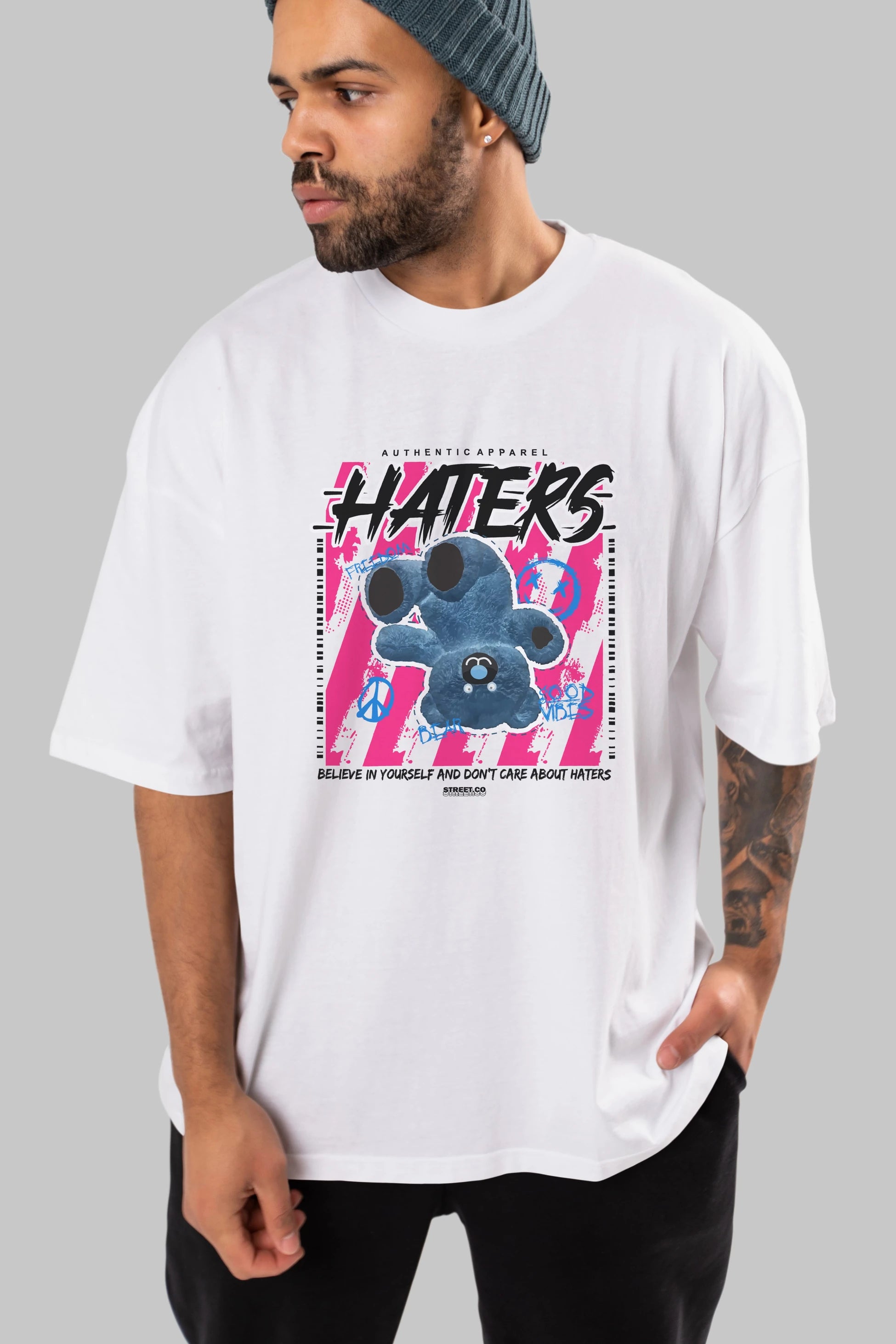Haters Bear Ön Baskılı Oversize t-shirt Erkek Kadın Unisex