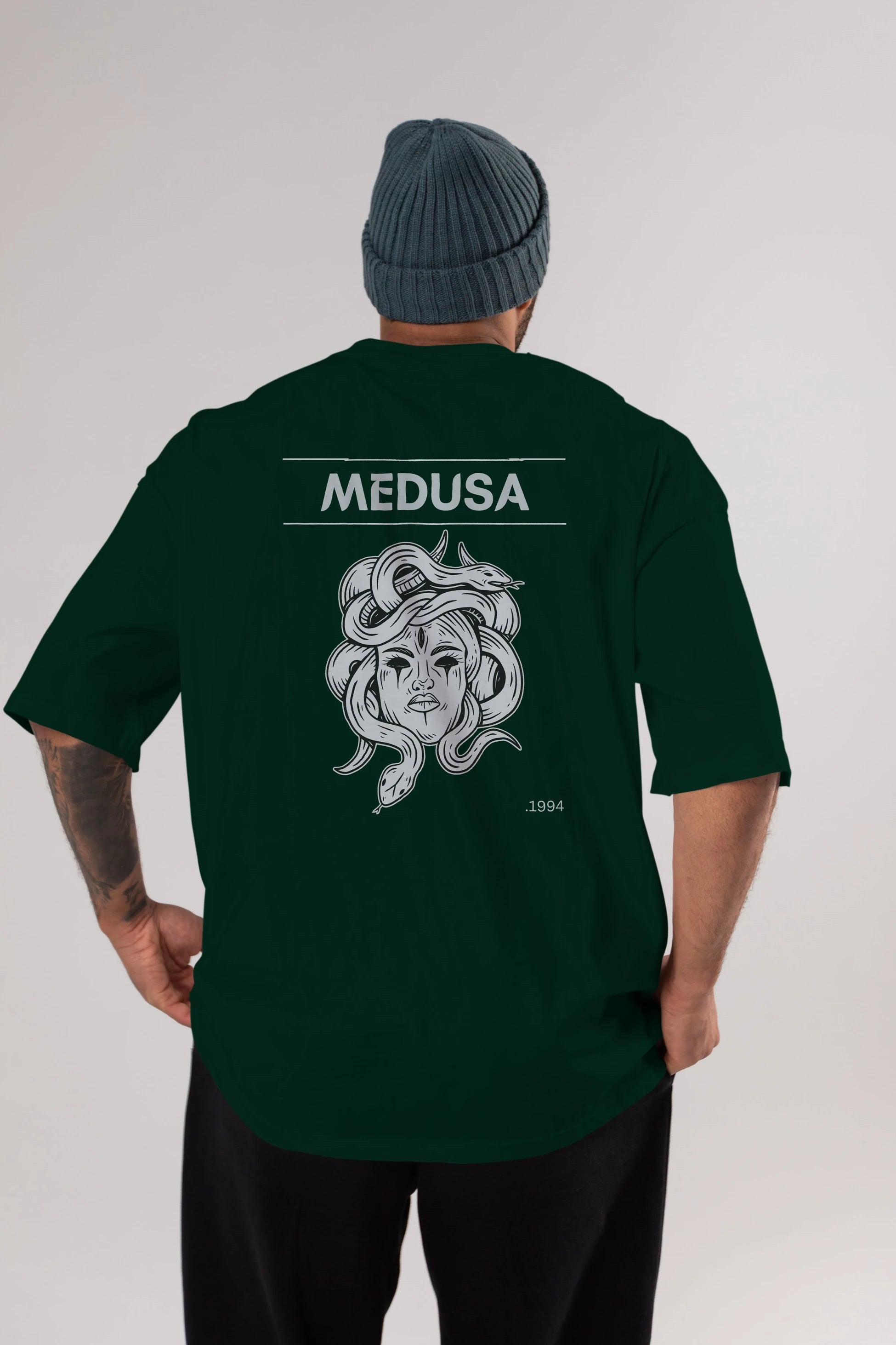 Medusa Arka Baskılı Oversize t-shirt Erkek Kadın Unisex