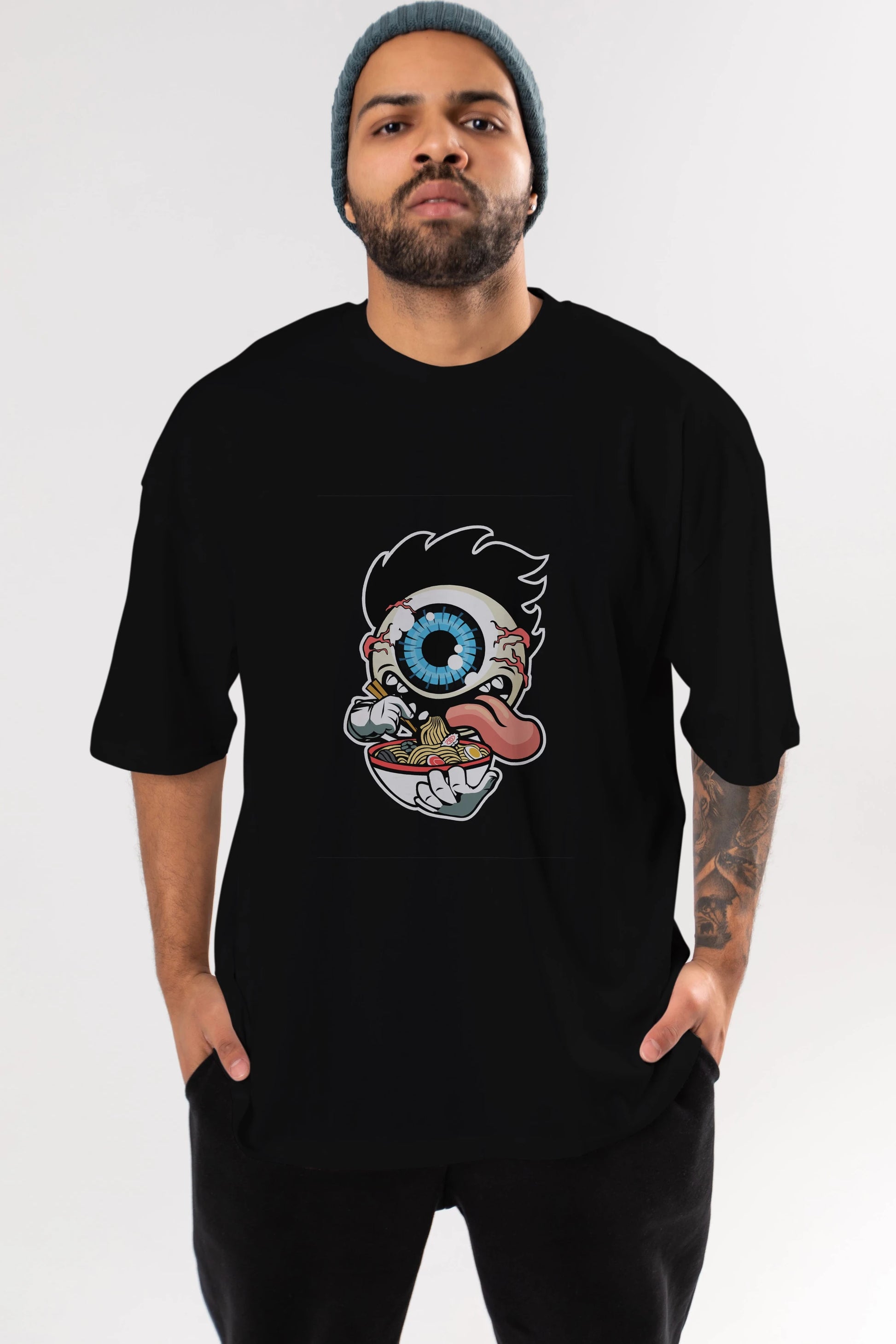 Eyeball Ramen Ön Baskılı Oversize t-shirt Erkek Kadın Unisex %100 Pamuk tişort