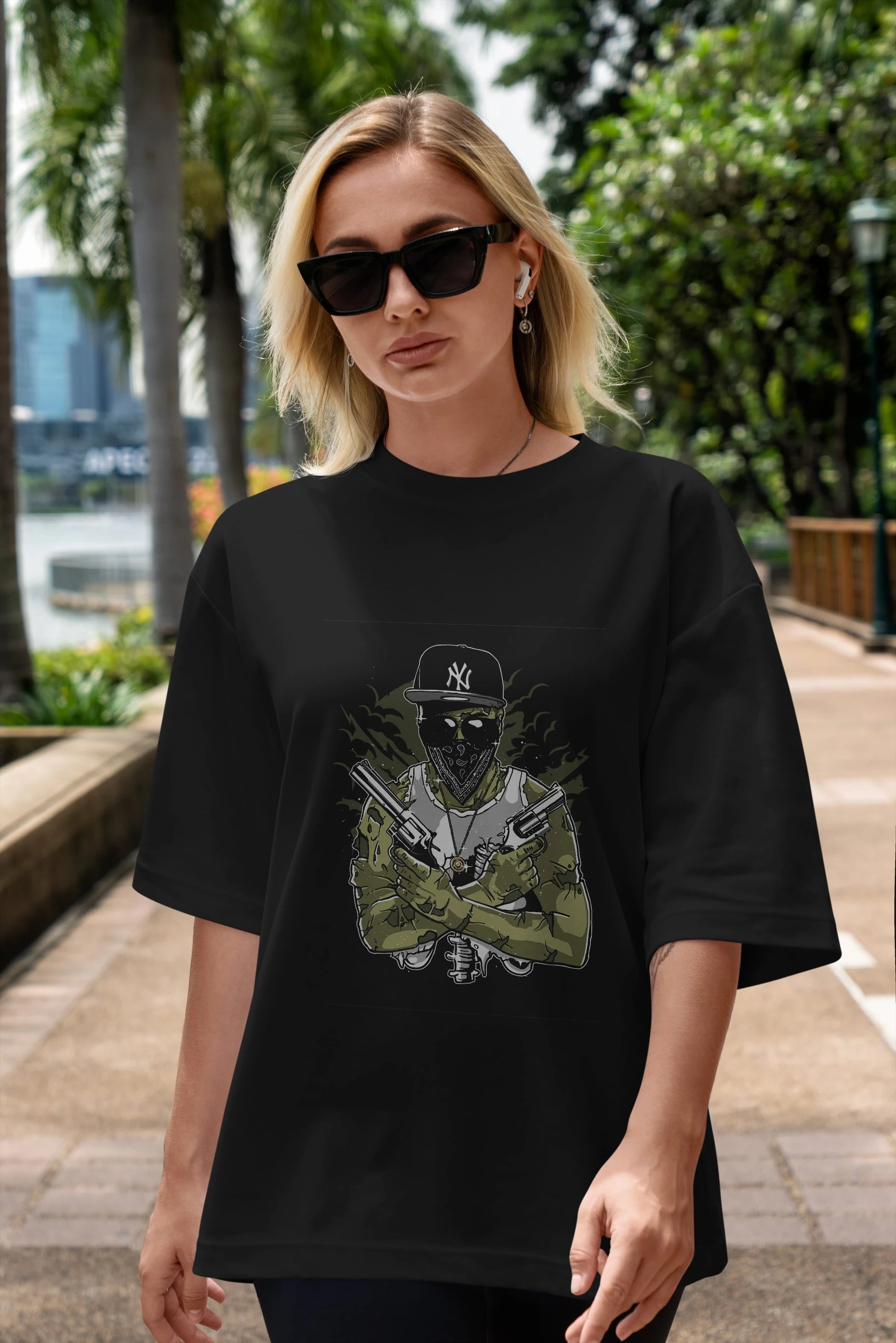Gangsta Zombie Ön Baskılı Oversize t-shirt Erkek Kadın Unisex %100 Pamuk tişort