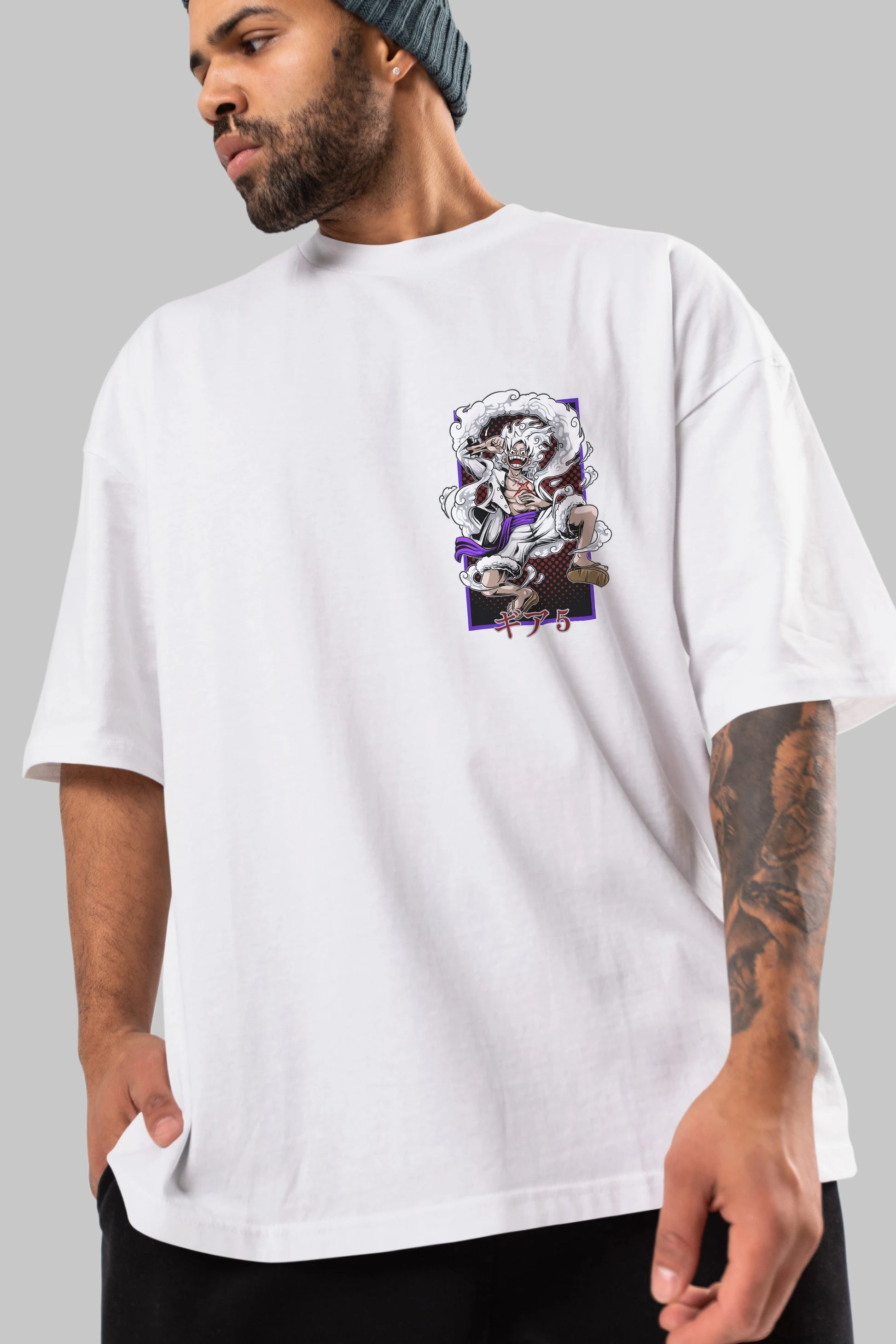 MONKEY D. LUFFY GEAR5 Ön Sol Baskılı Oversize t-shirt Erkek Kadın Unisex %100 Pamuk Bisiklet Yaka tişort