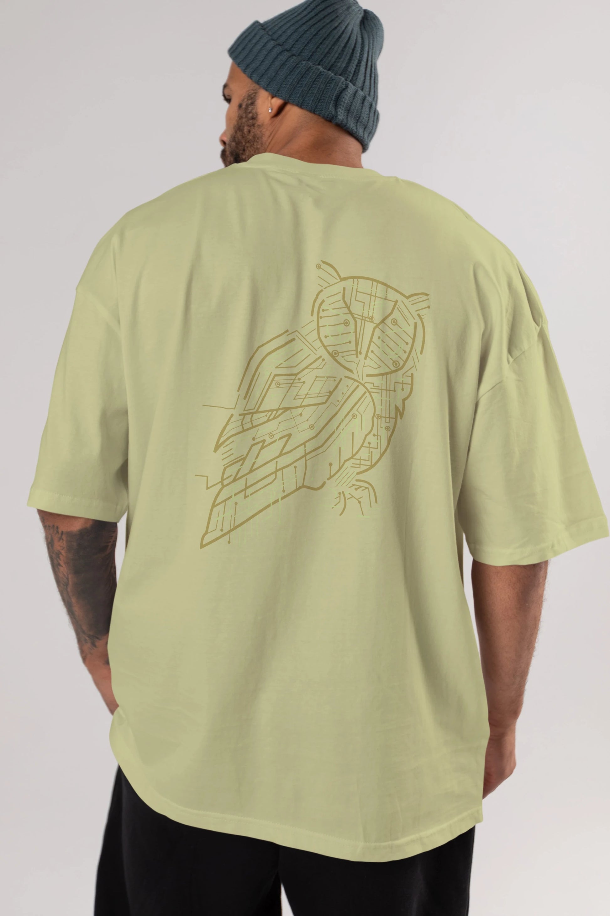Electrical Owl Arka Baskılı Oversize t-shirt %100 pamuk Erkek Kadın Unisex