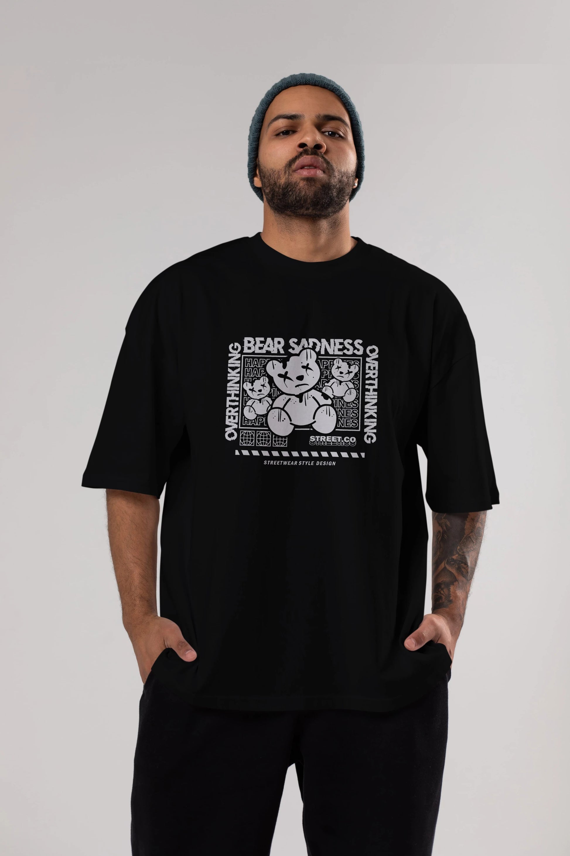 Bear Sadness 2 Ön Baskılı Oversize t-shirt Erkek Kadın Unisex