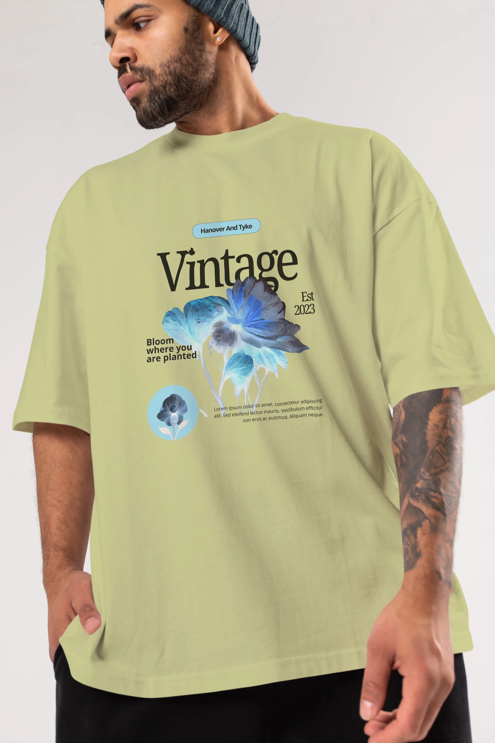 Vintage Çiçek Ön Baskılı Oversize t-shirt Erkek Kadın Unisex
