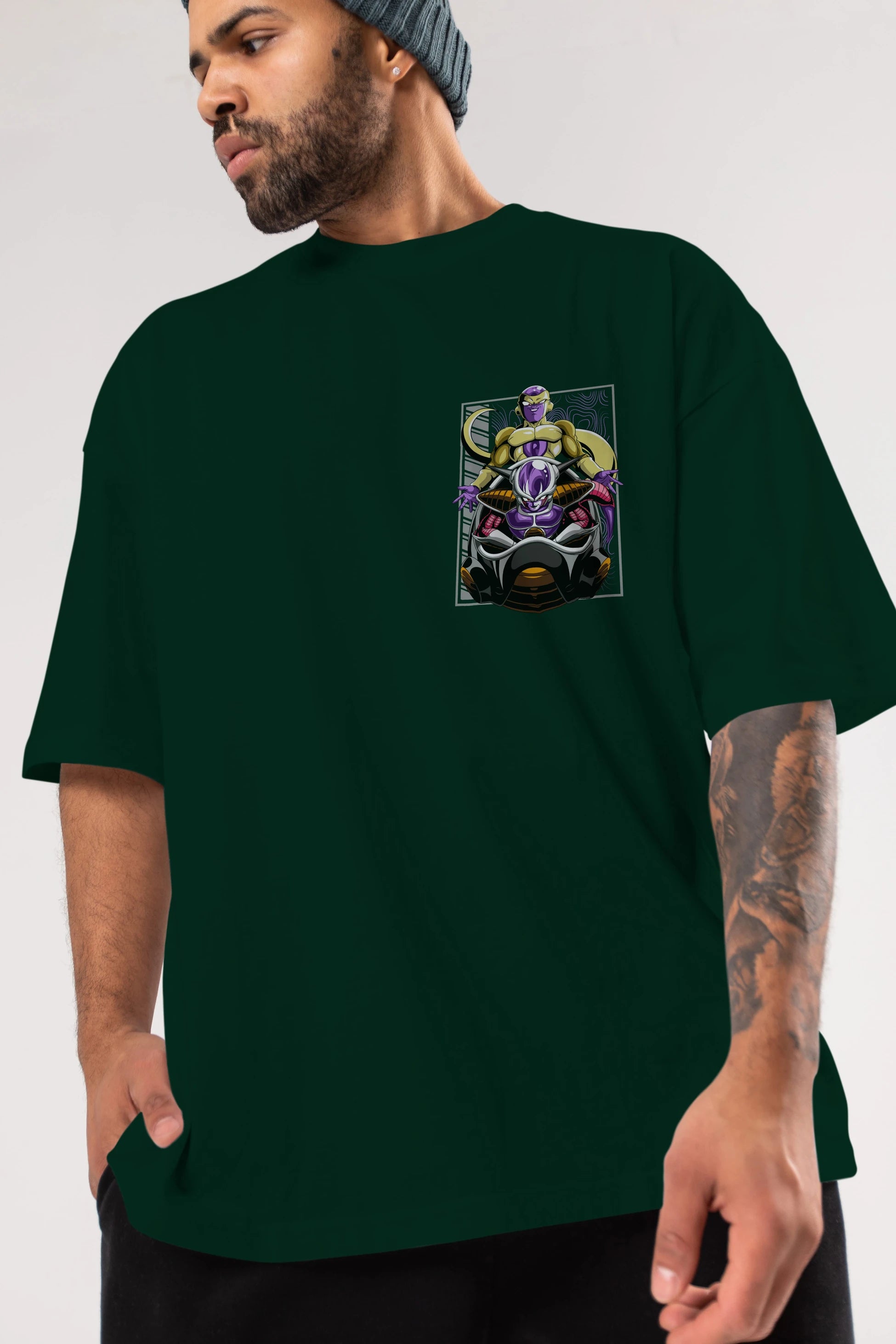 DragonBall Freezer Ön Sol Baskılı Oversize t-shirt Erkek Kadın Unisex %100 Pamuk Bisiklet Yaka tişort