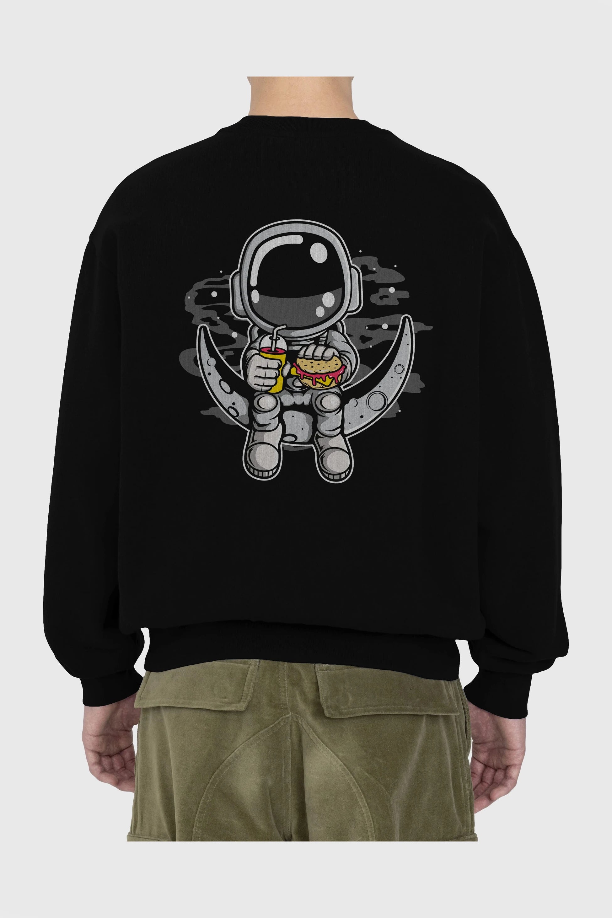 Astronaut Crescent Arka Baskılı Oversize Sweatshirt Erkek Kadın Unisex