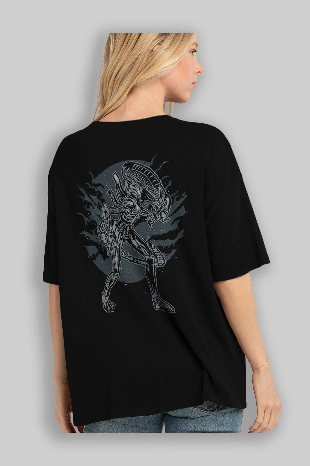 Xenomorph Arka Baskılı Oversize t-shirt Erkek Kadın Unisex %100 Pamuk