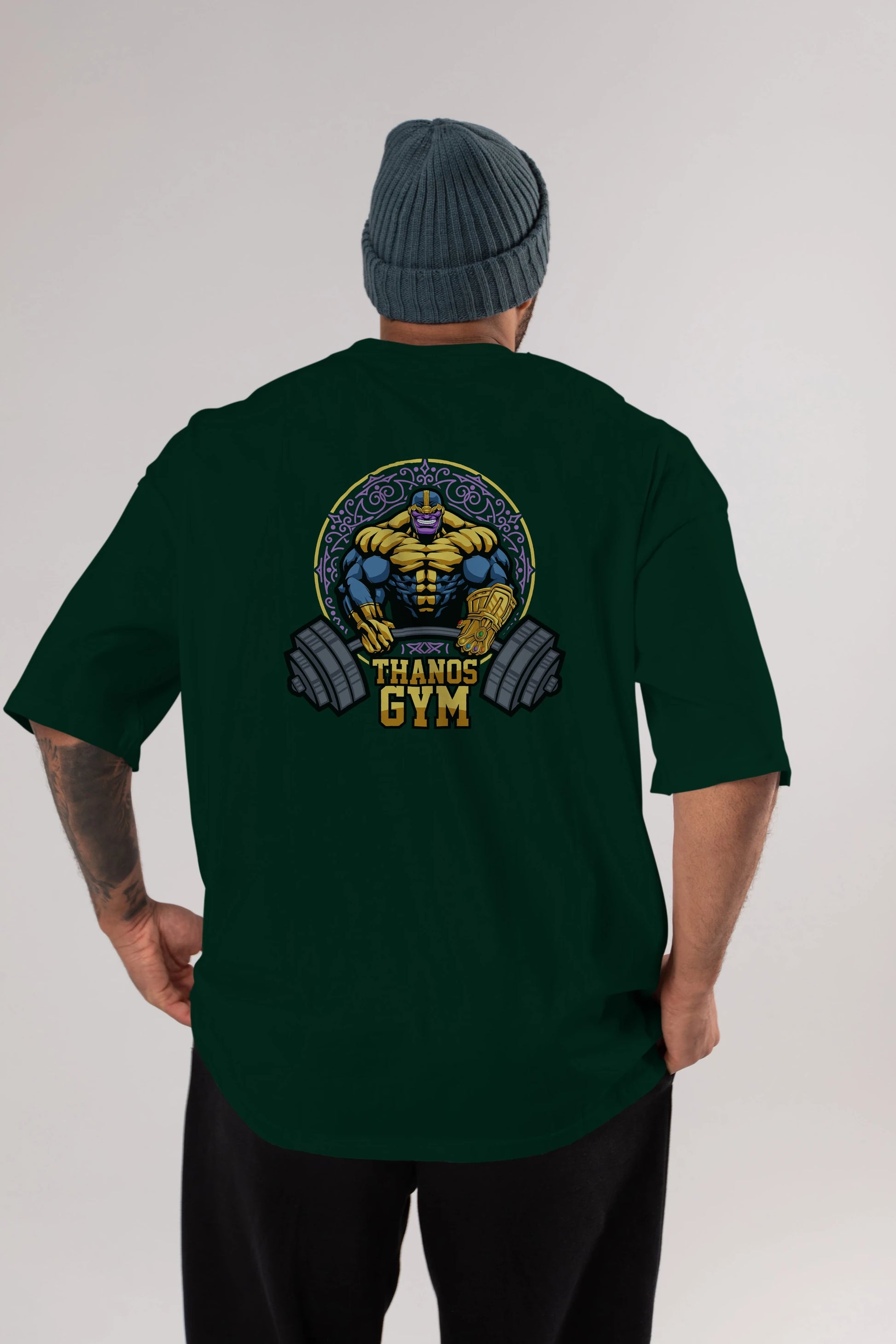 Thanos GYM Arka Baskılı Oversize t-shirt Erkek Kadın Unisex %100 Pamuk Bisiklet Yaka tişort