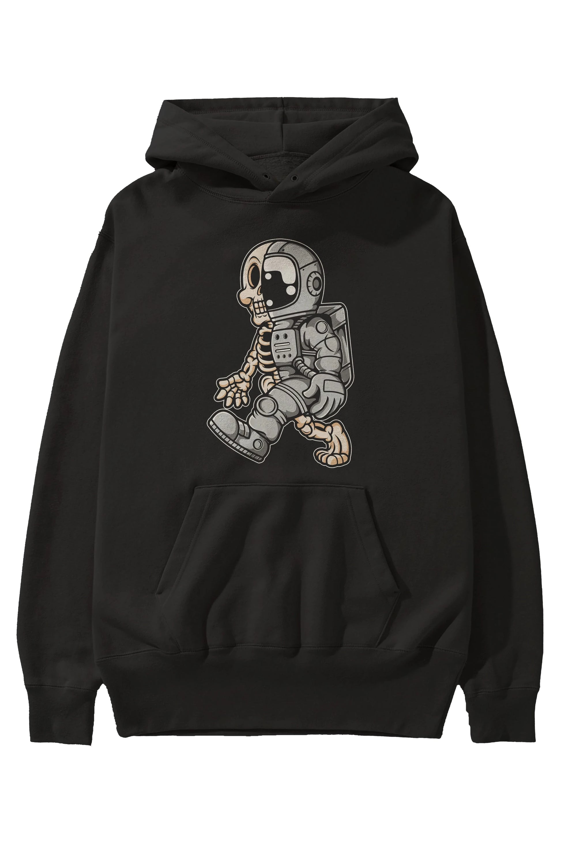 Astronaut Half Skull Ön Baskılı Hoodie Oversize Kapüşonlu Sweatshirt Erkek Kadın Unisex