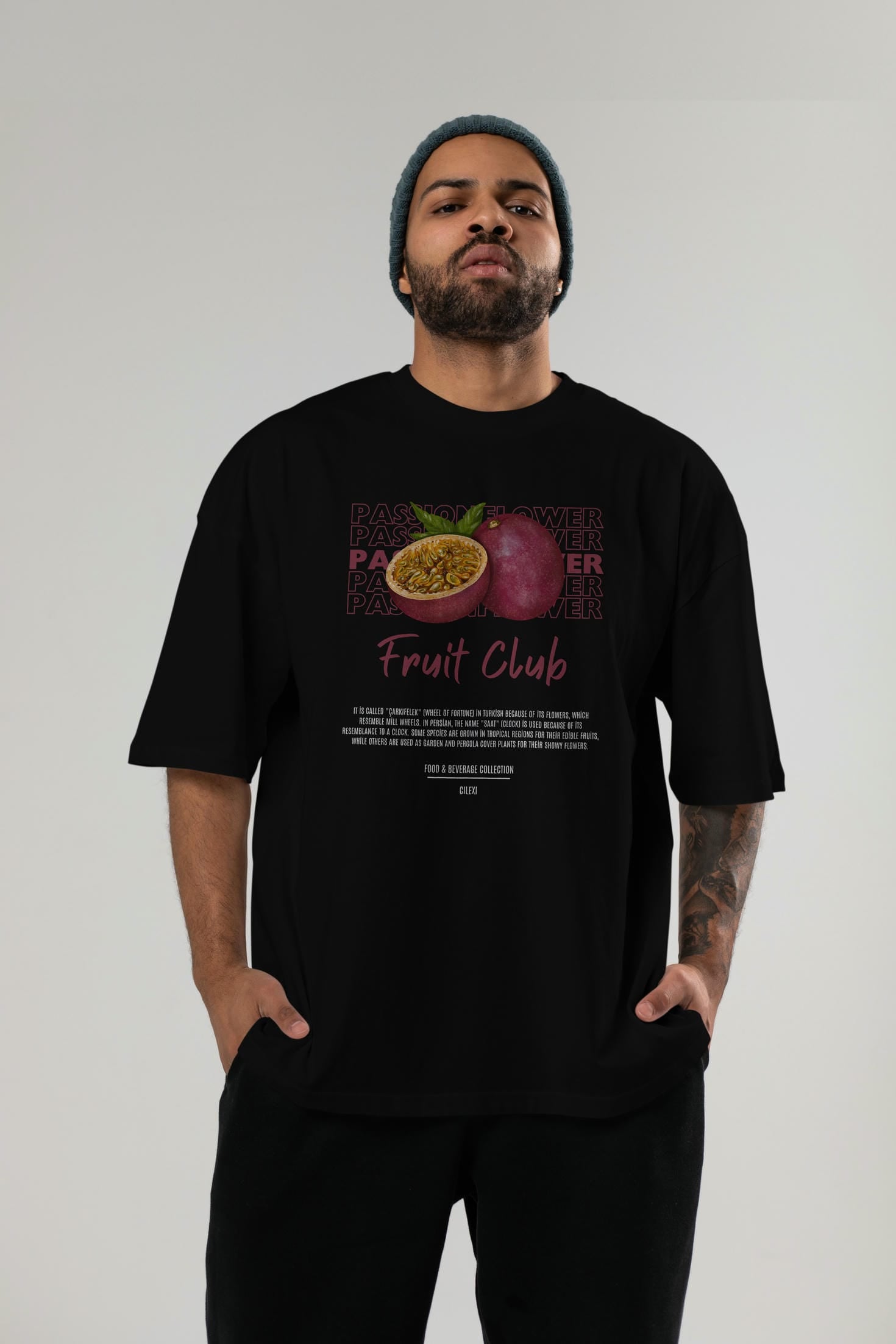 Passionflower Ön Baskılı Oversize t-shirt Erkek Kadın Pamuk Bisiklet Yaka tişort