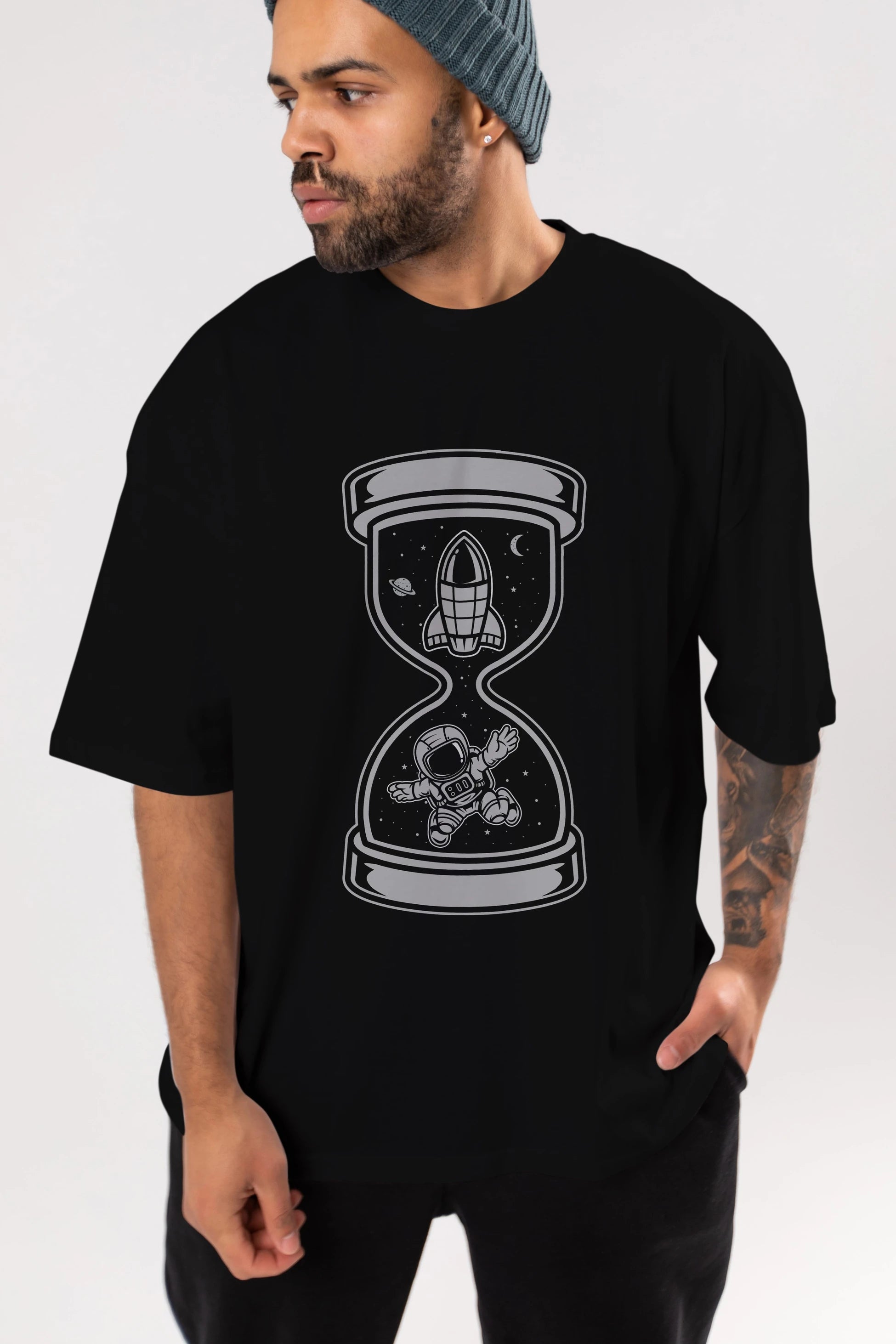 Astronaut Time Ön Baskılı Oversize t-shirt Erkek Kadın Unisex