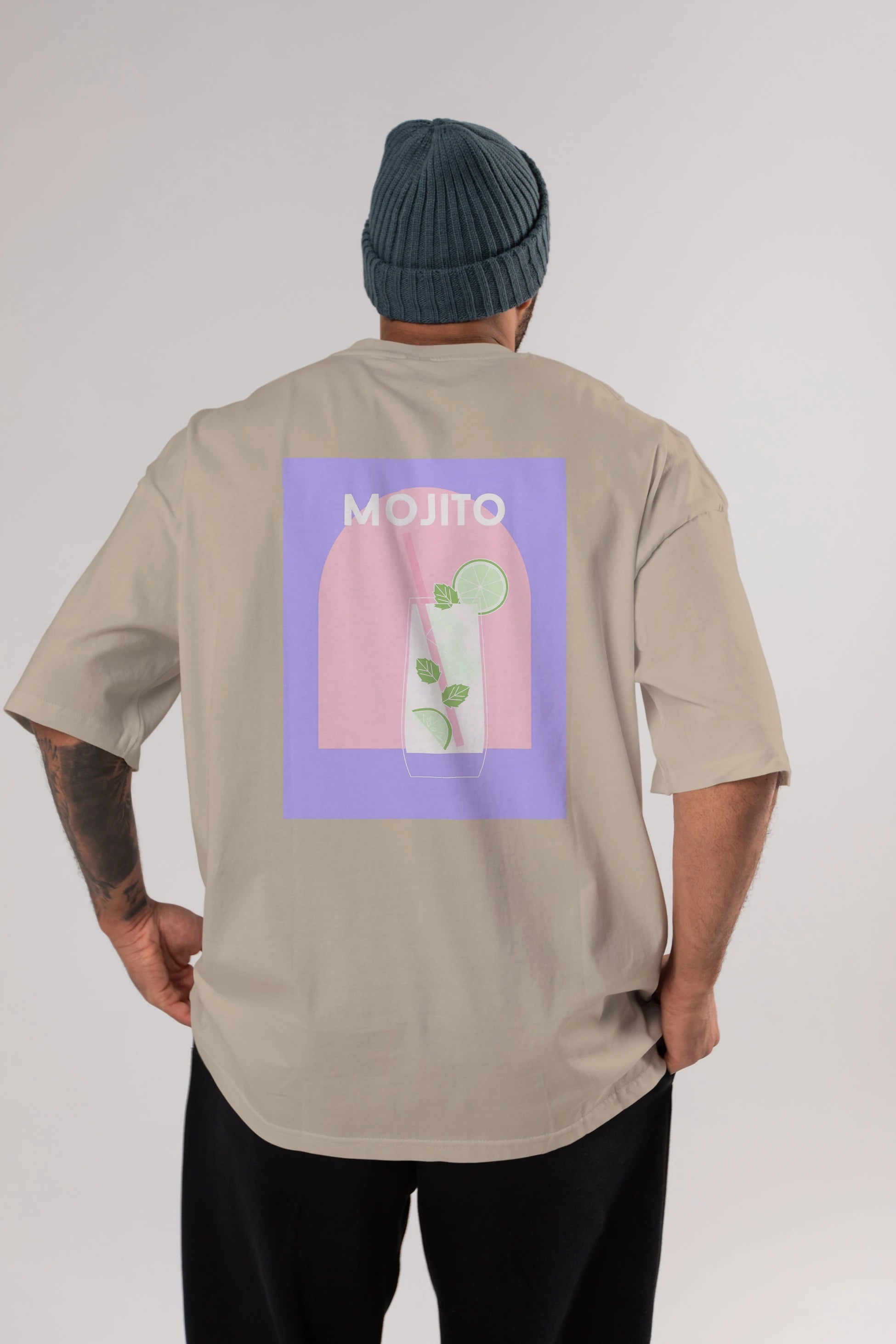 Mojito 2 Arka Baskılı Oversize t-shirt Erkek Kadın Unisex %100 Pamuk Bisiklet Yaka tişort