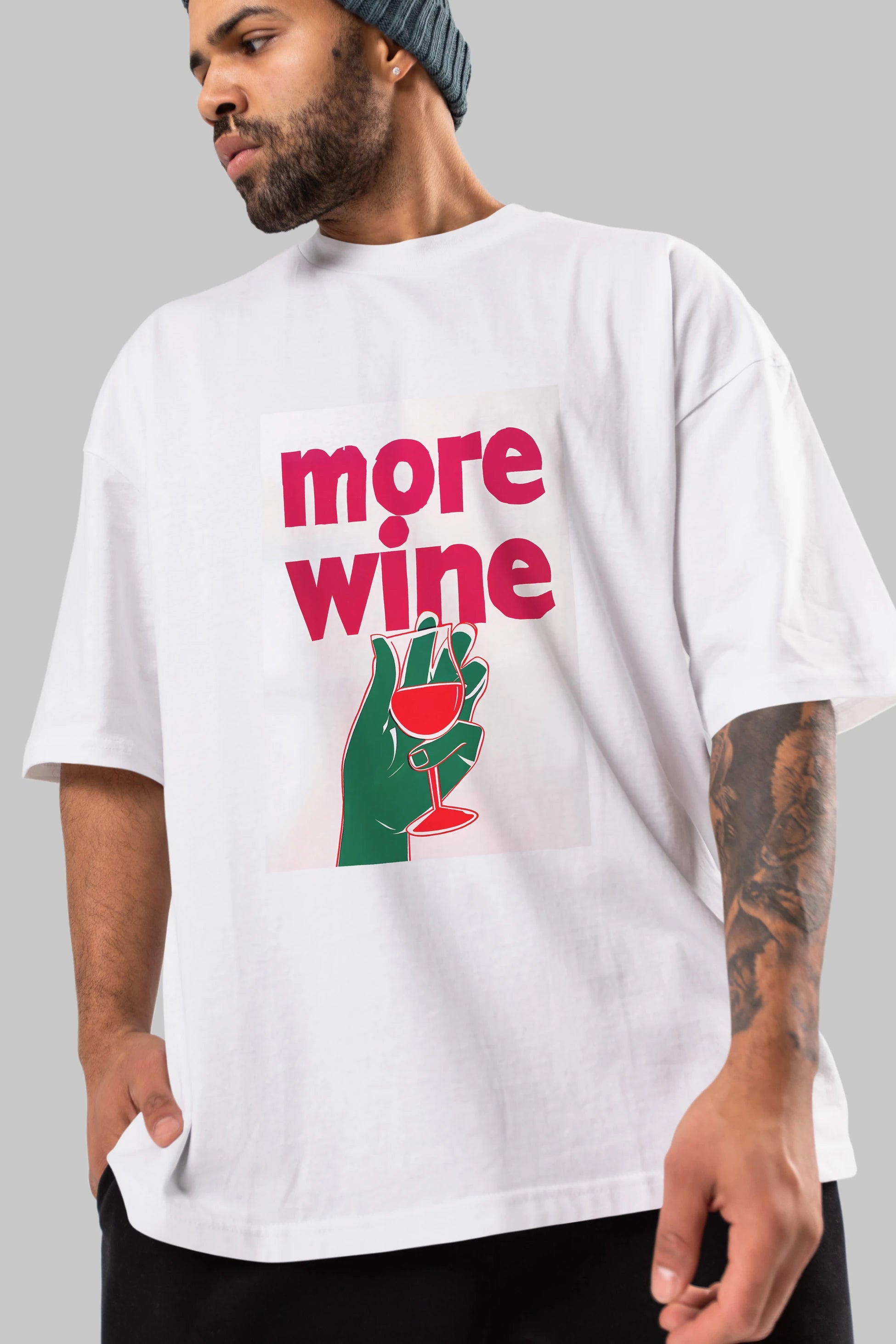 More Wine 3 Ön Baskılı Oversize t-shirt Erkek Kadın Unisex %100 Pamuk Bisiklet Yaka tişort
