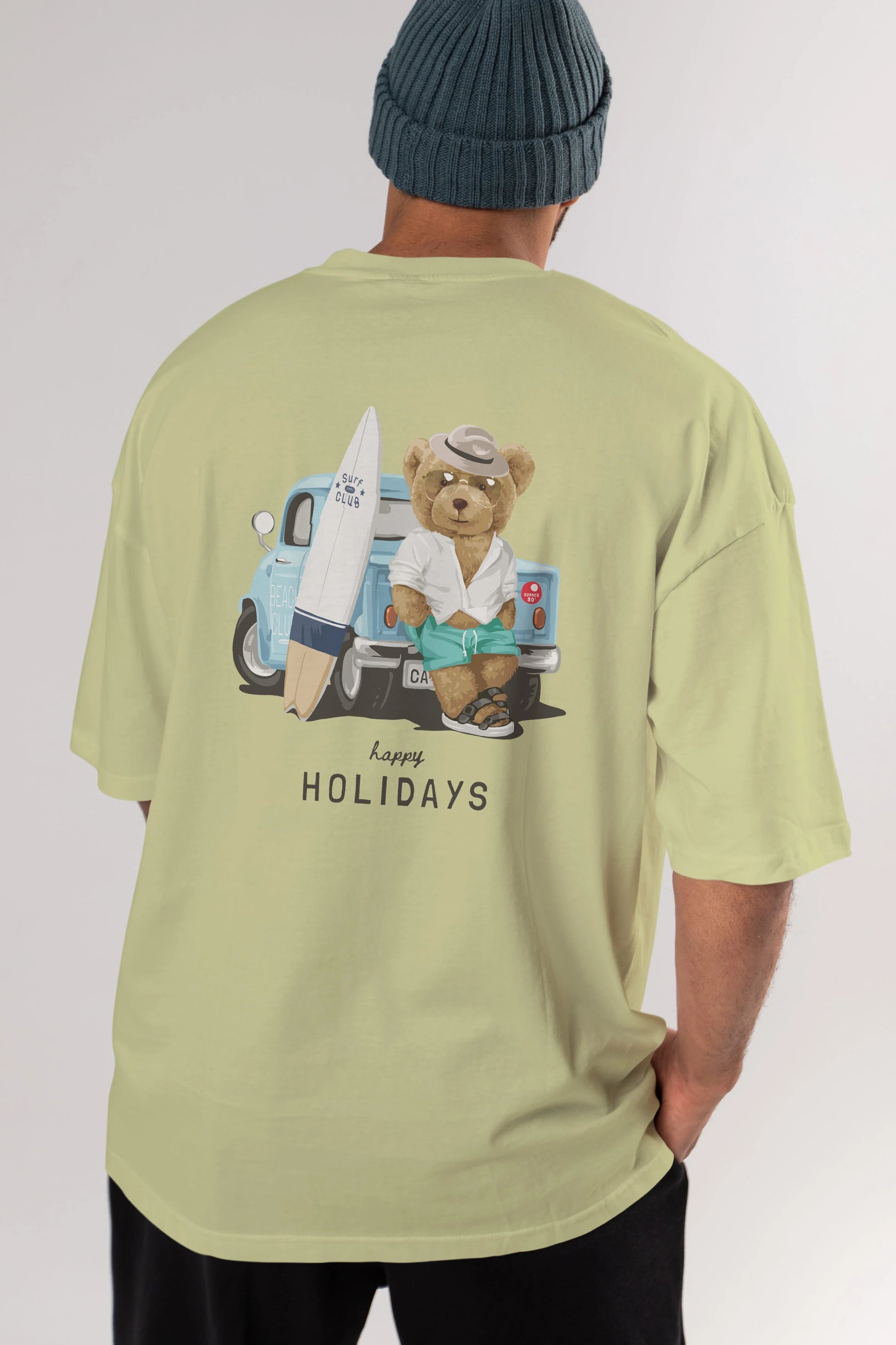 Teddy Bear Surf Club Arka Baskılı Oversize t-shirt Erkek Kadın Unisex %100 Pamuk