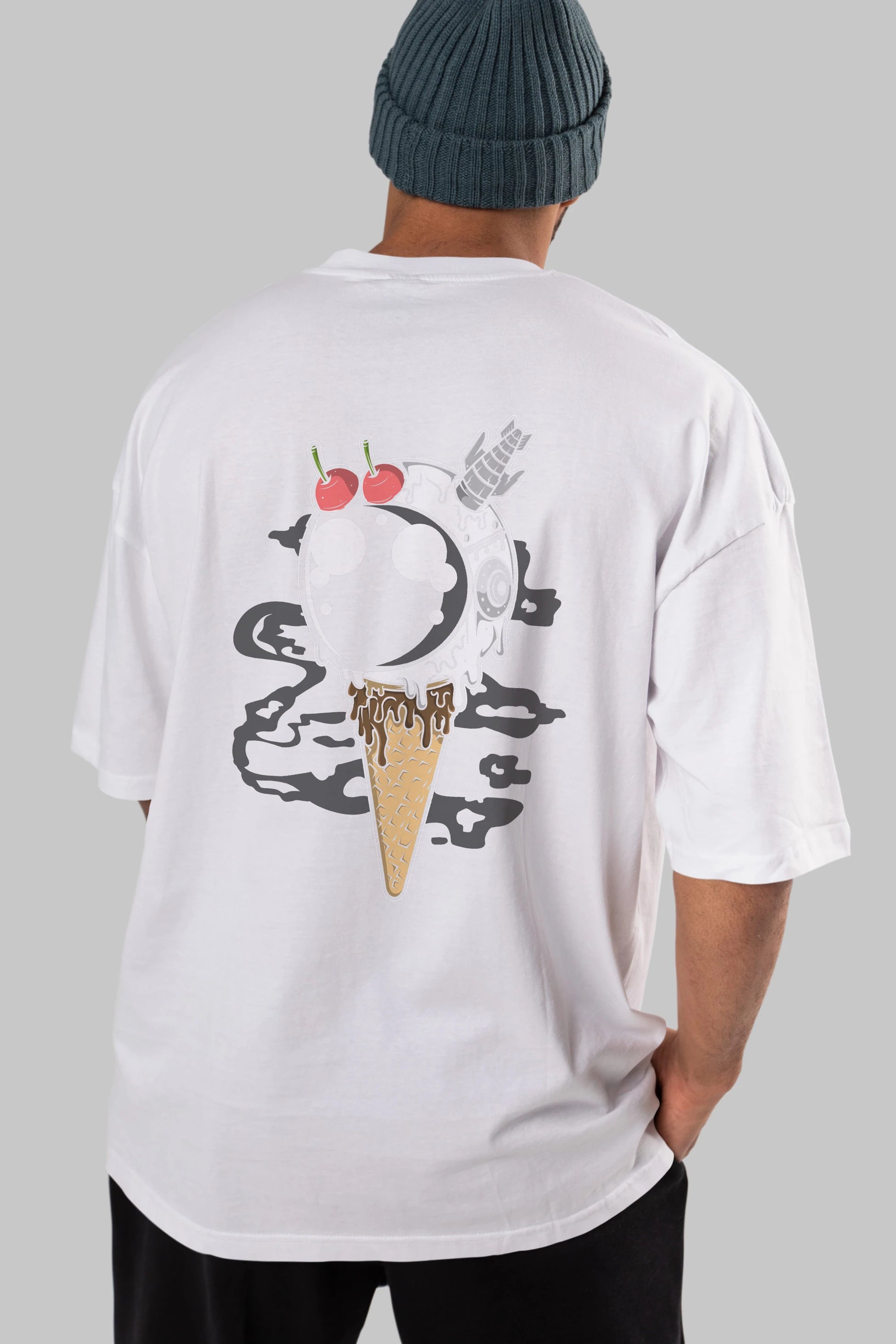 Astronaut Ice Cream Arka Baskılı Oversize t-shirt Erkek Kadın Unisex