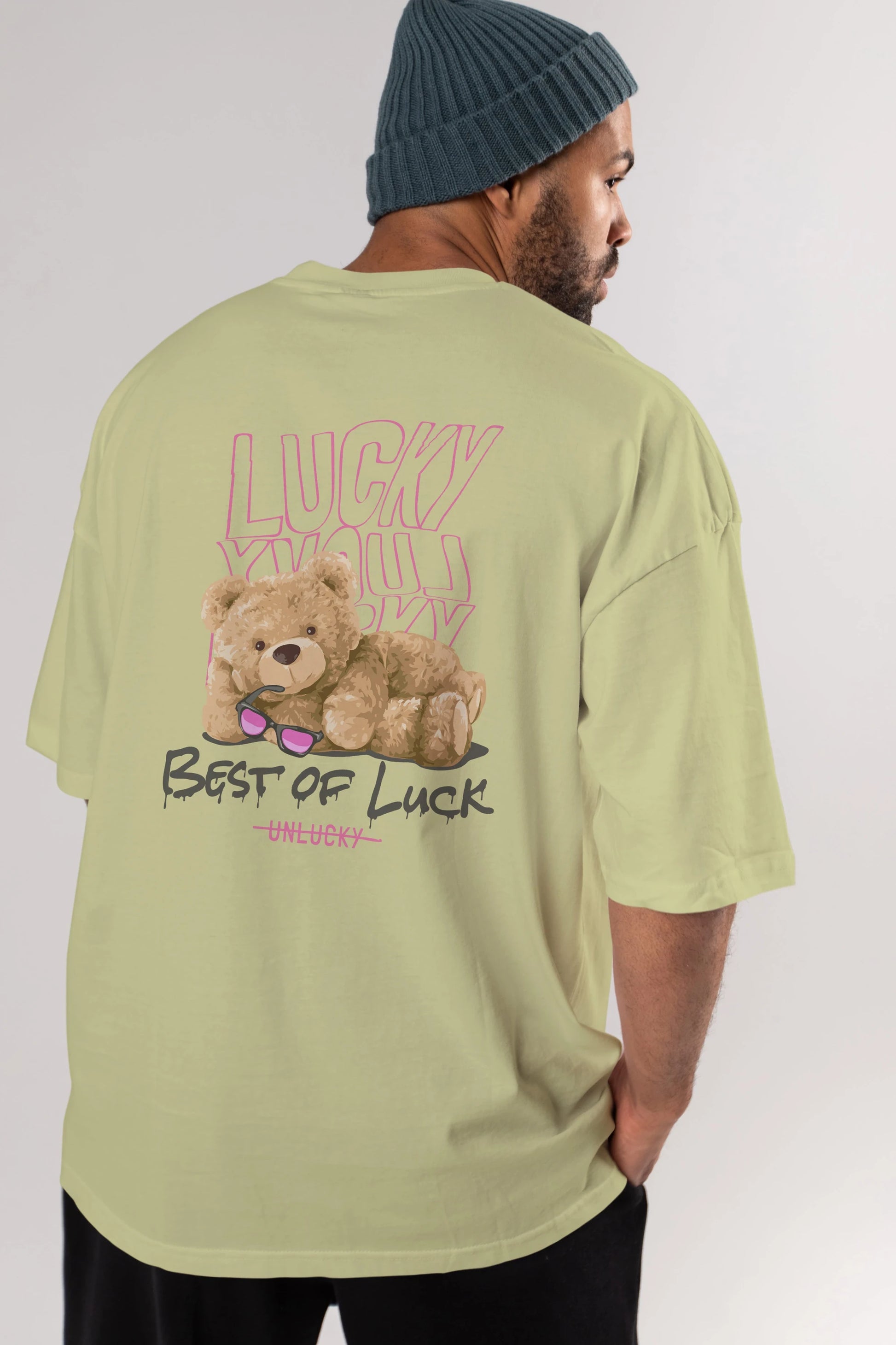 Best of Lucky Bear Arka Baskılı Oversize t-shirt Erkek Kadın Unisex