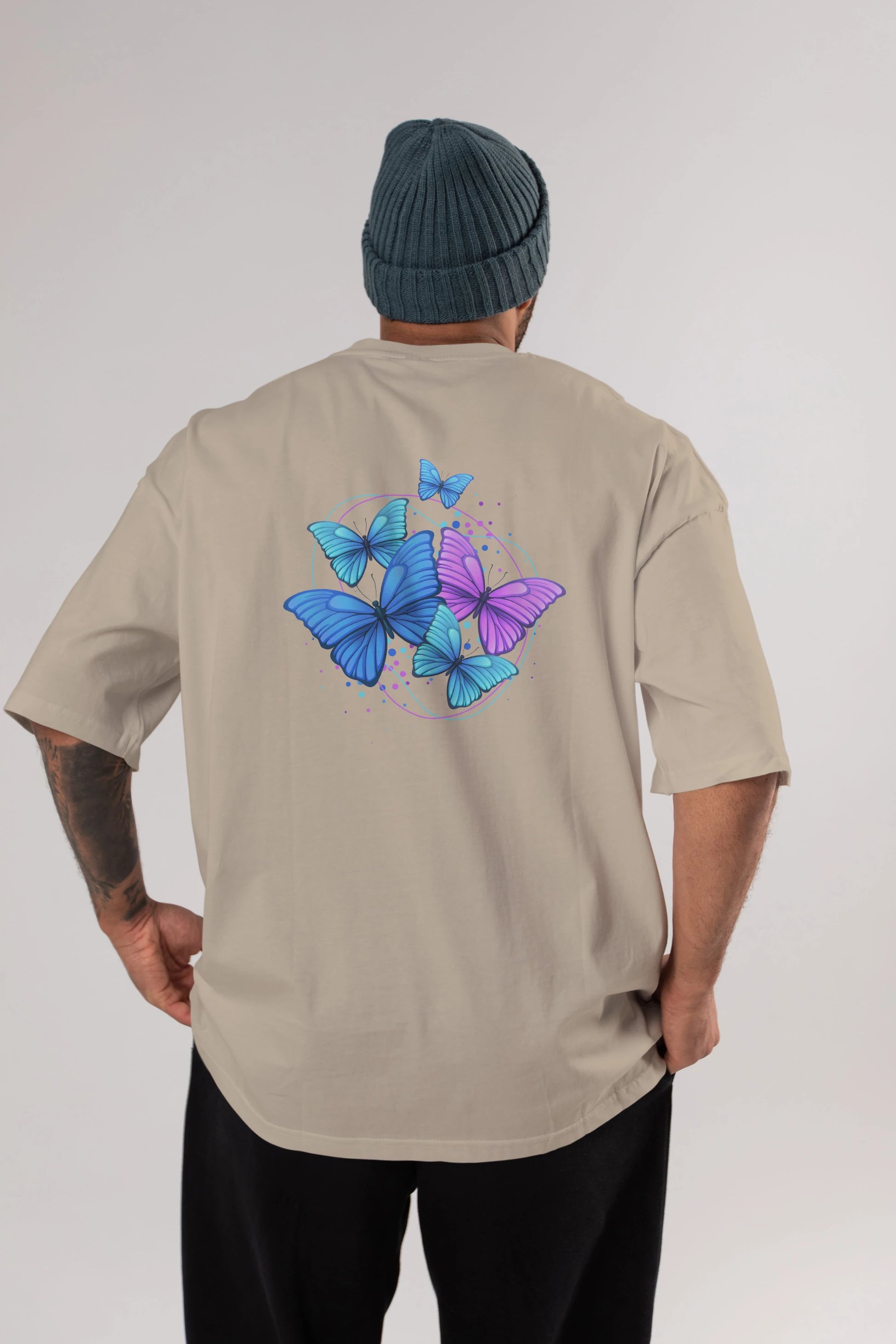Kelebek Arka Baskılı Oversize t-shirt Erkek Kadın Unisex