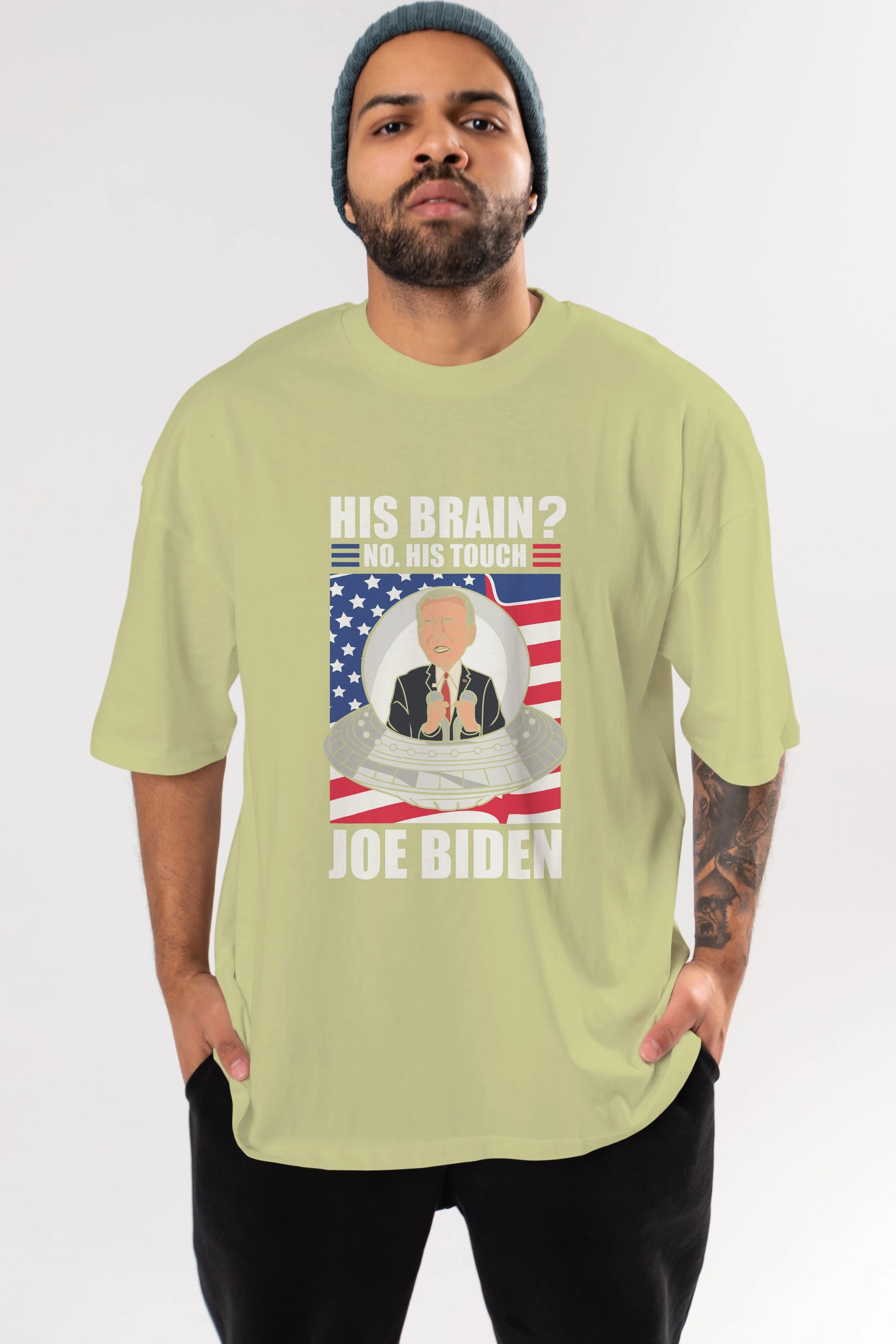 Alien Biden Ön Baskılı Oversize t-shirt Erkek Kadın Unisex %100 Pamuk tişort