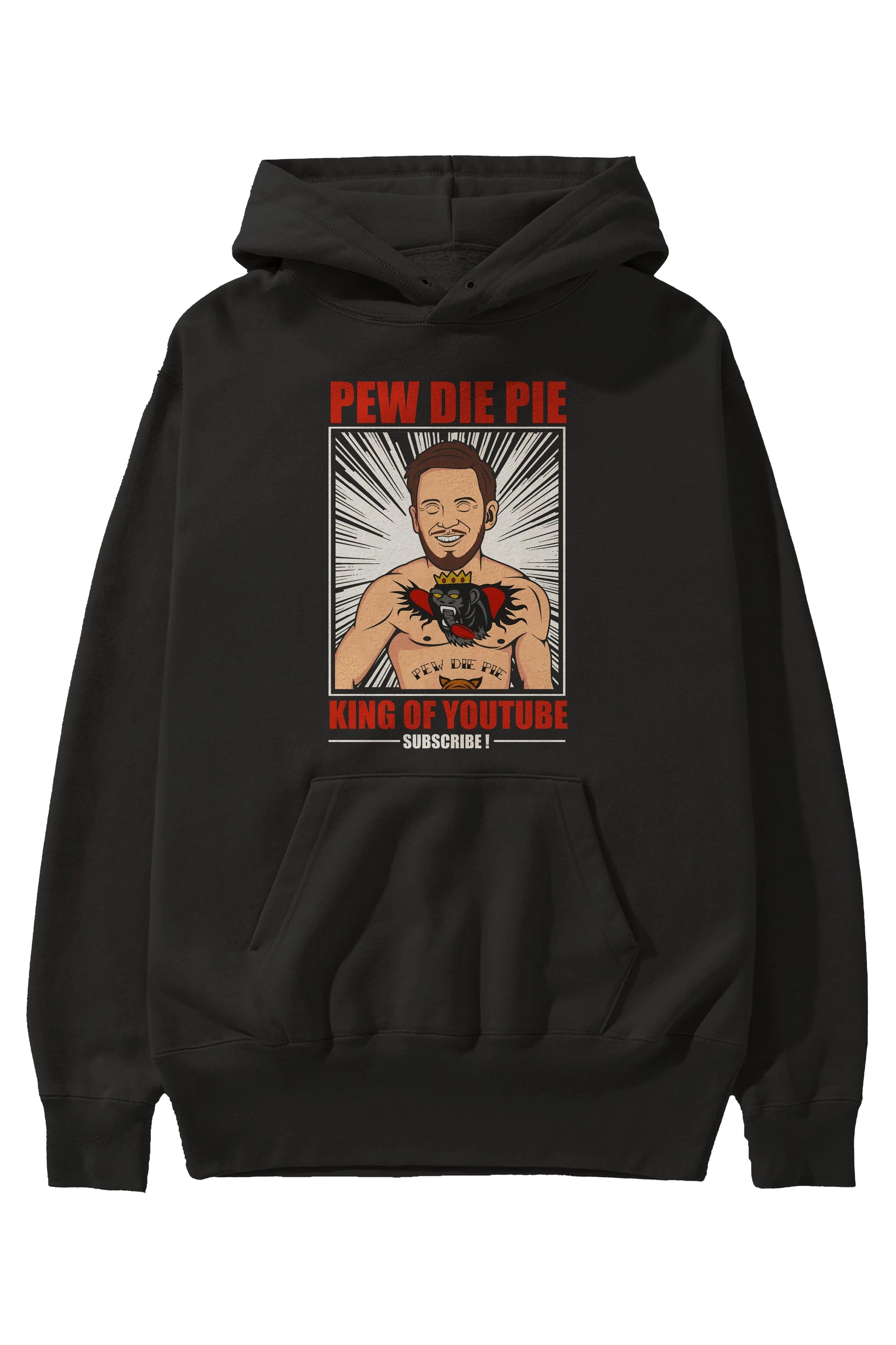 Pew Die Pie Fighter Ön Baskılı Hoodie Oversize Kapüşonlu Sweatshirt Erkek Kadın Unisex
