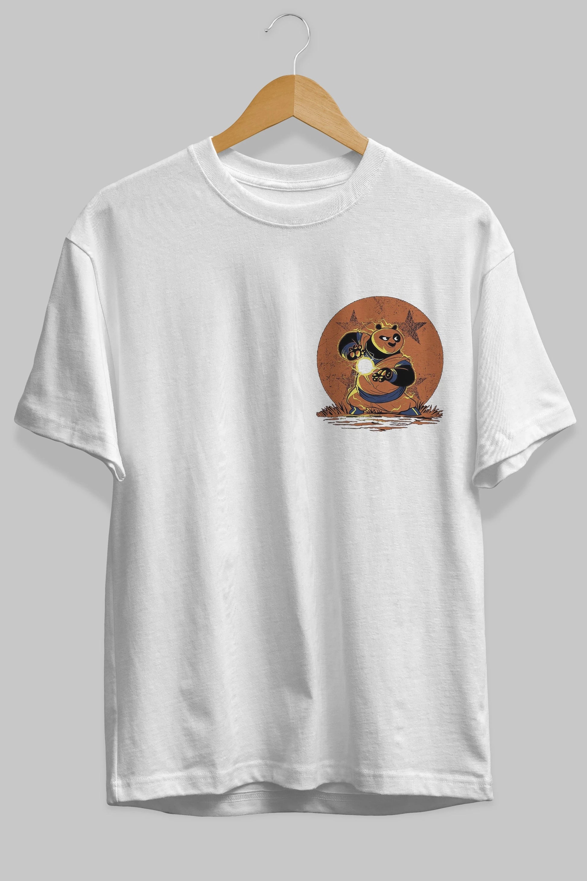 Kung Fu Panda Ön Sol Baskılı Oversize t-shirt Erkek Kadın Unisex %100 Pamuk Bisiklet Yaka tişort