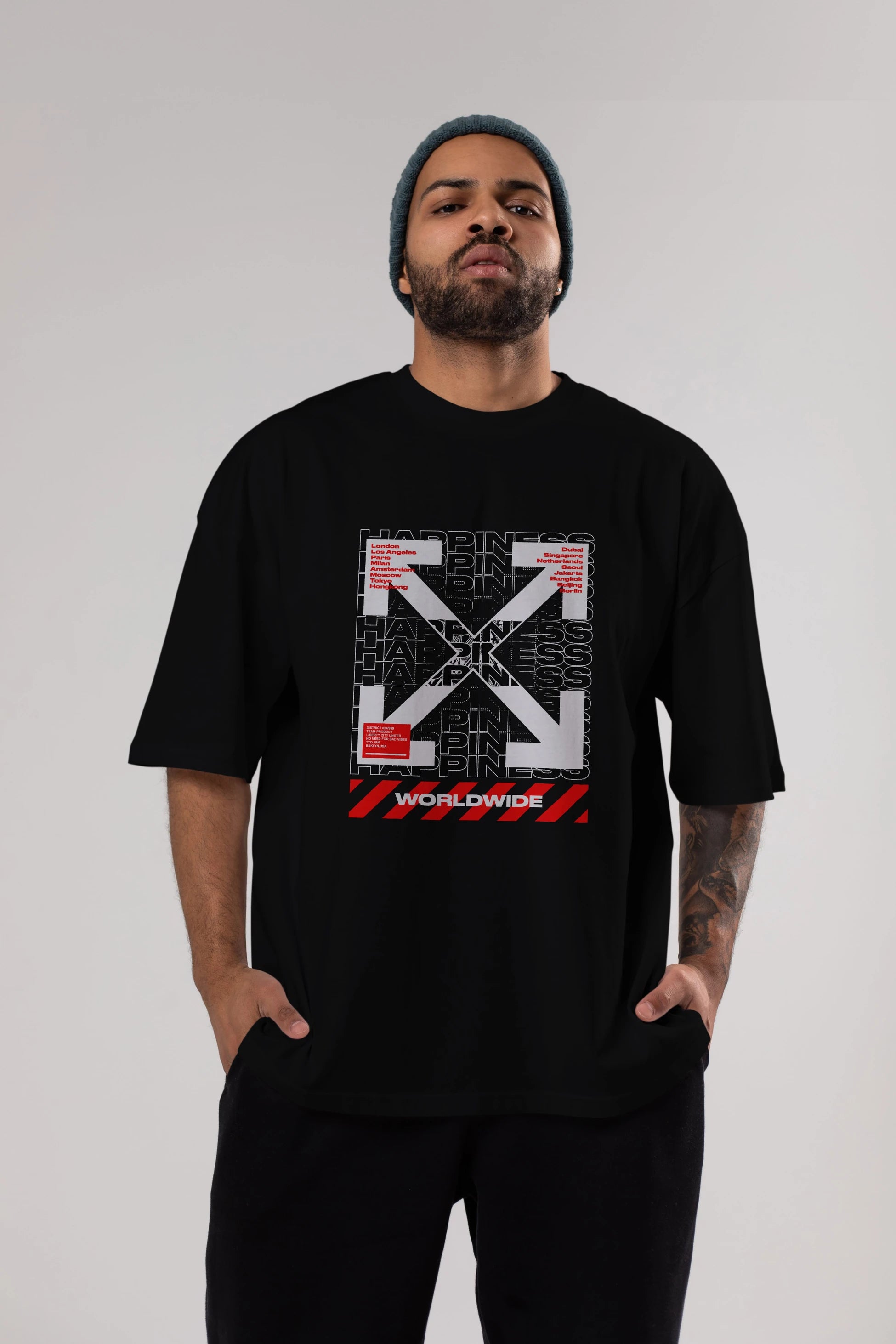 Happiness Worldwide Ön Baskılı Oversize t-shirt Erkek Kadın Unisex