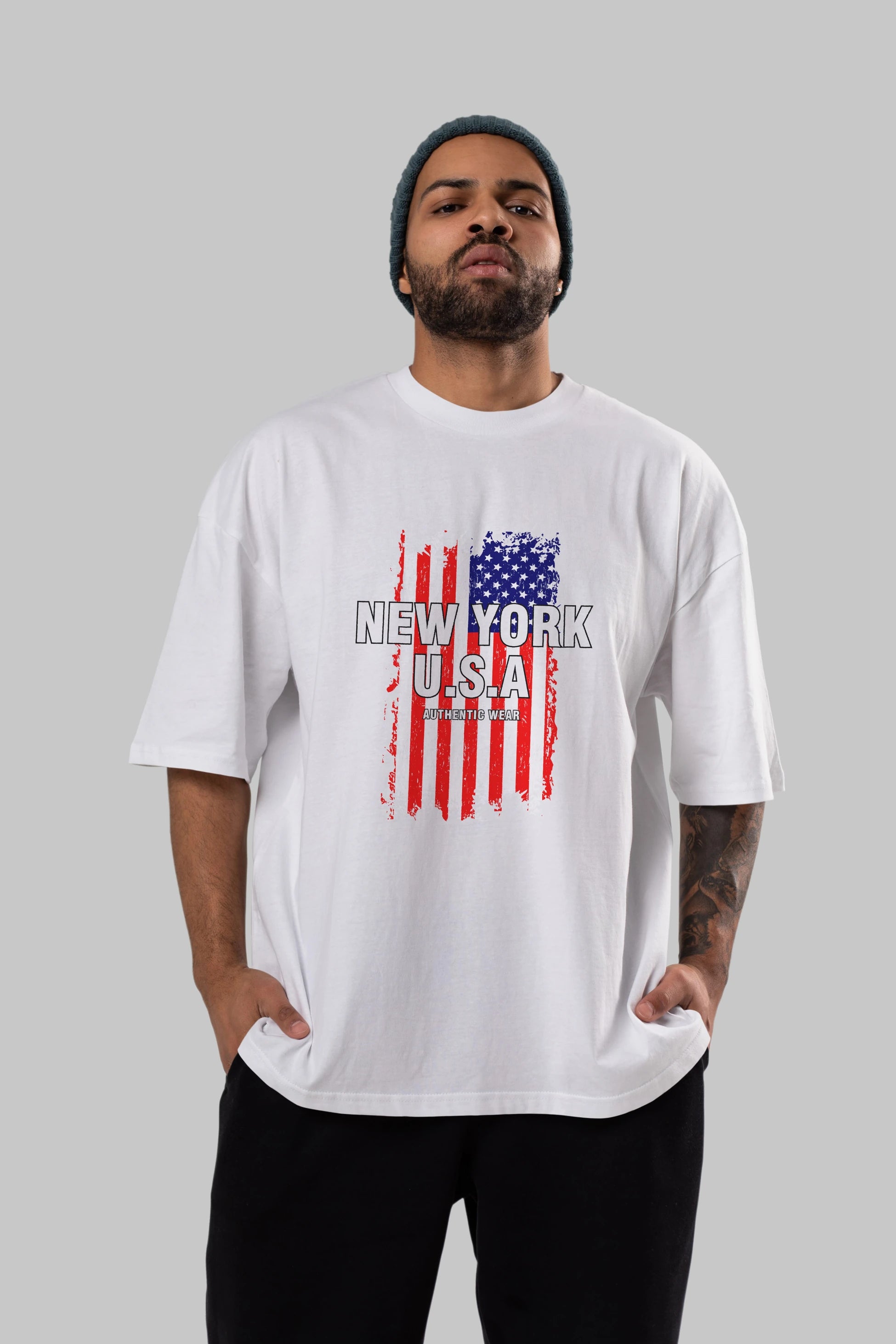 New York Usa Ön Baskılı Oversize t-shirt Erkek Kadın Unisex