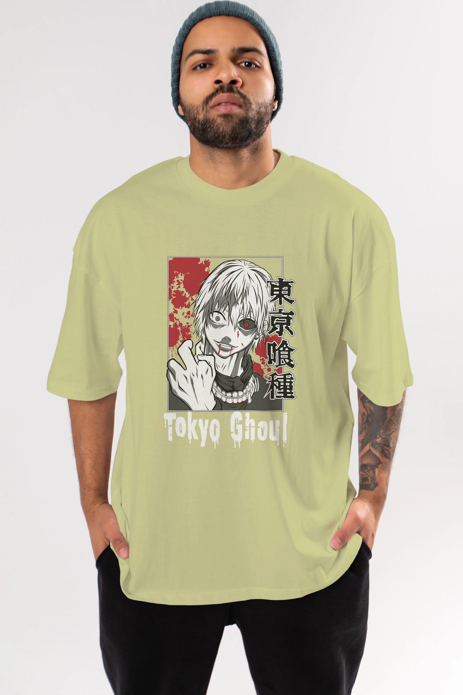 Kaneki Ken TOKYO GHOUL Anime Ön Baskılı Oversize t-shirt %100 pamuk Erkek Kadın Unisex