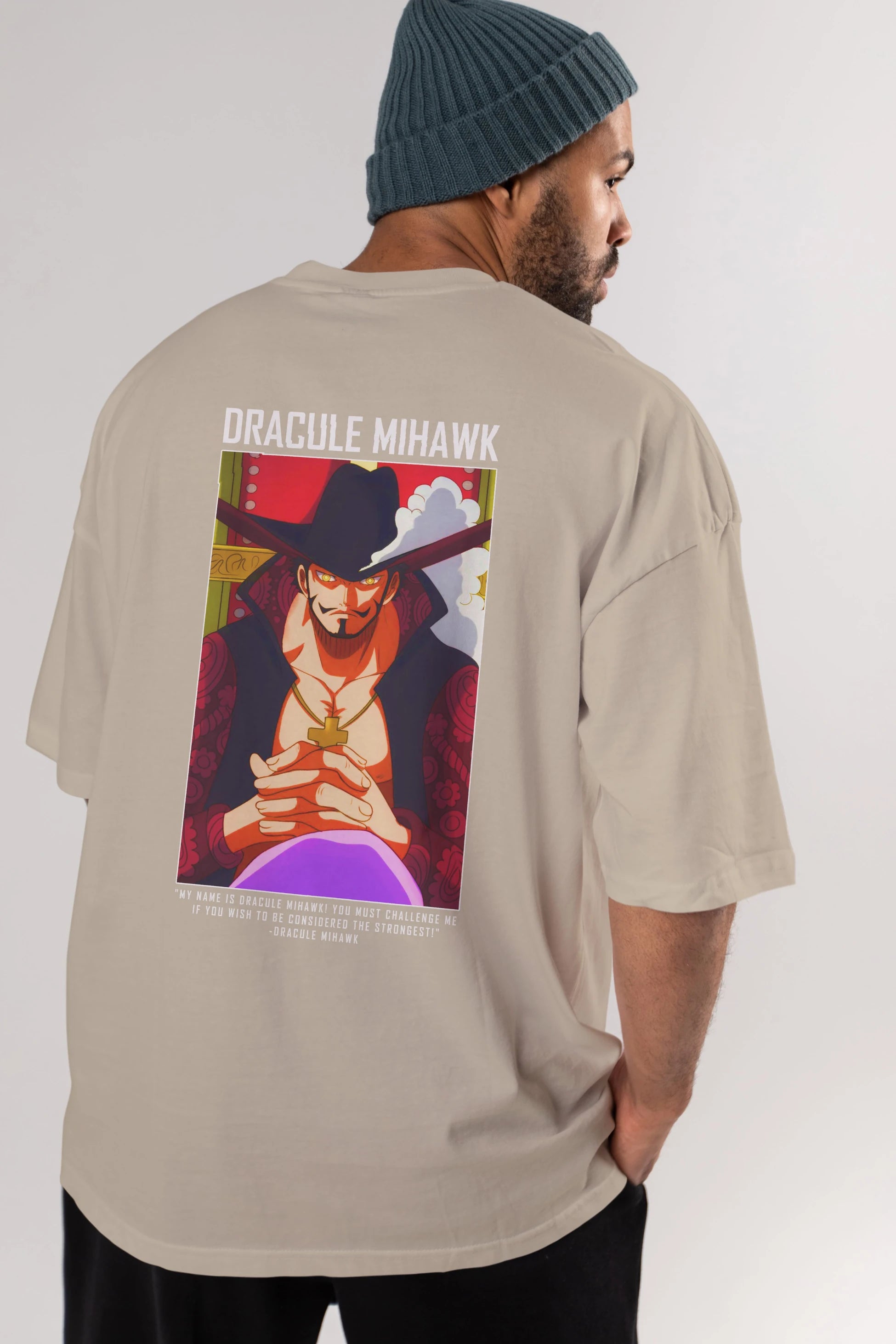 Dracule Mihawk Anime Arka Baskılı Oversize t-shirt Erkek Kadın Unisex %100 pamuk tişort