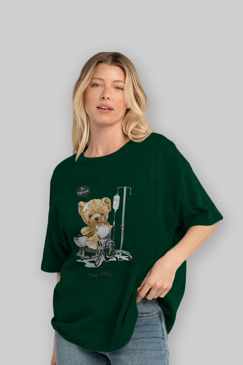 Teddy Bear Time Heals Ön Baskılı Oversize t-shirt Erkek Kadın Unisex %100 Pamuk