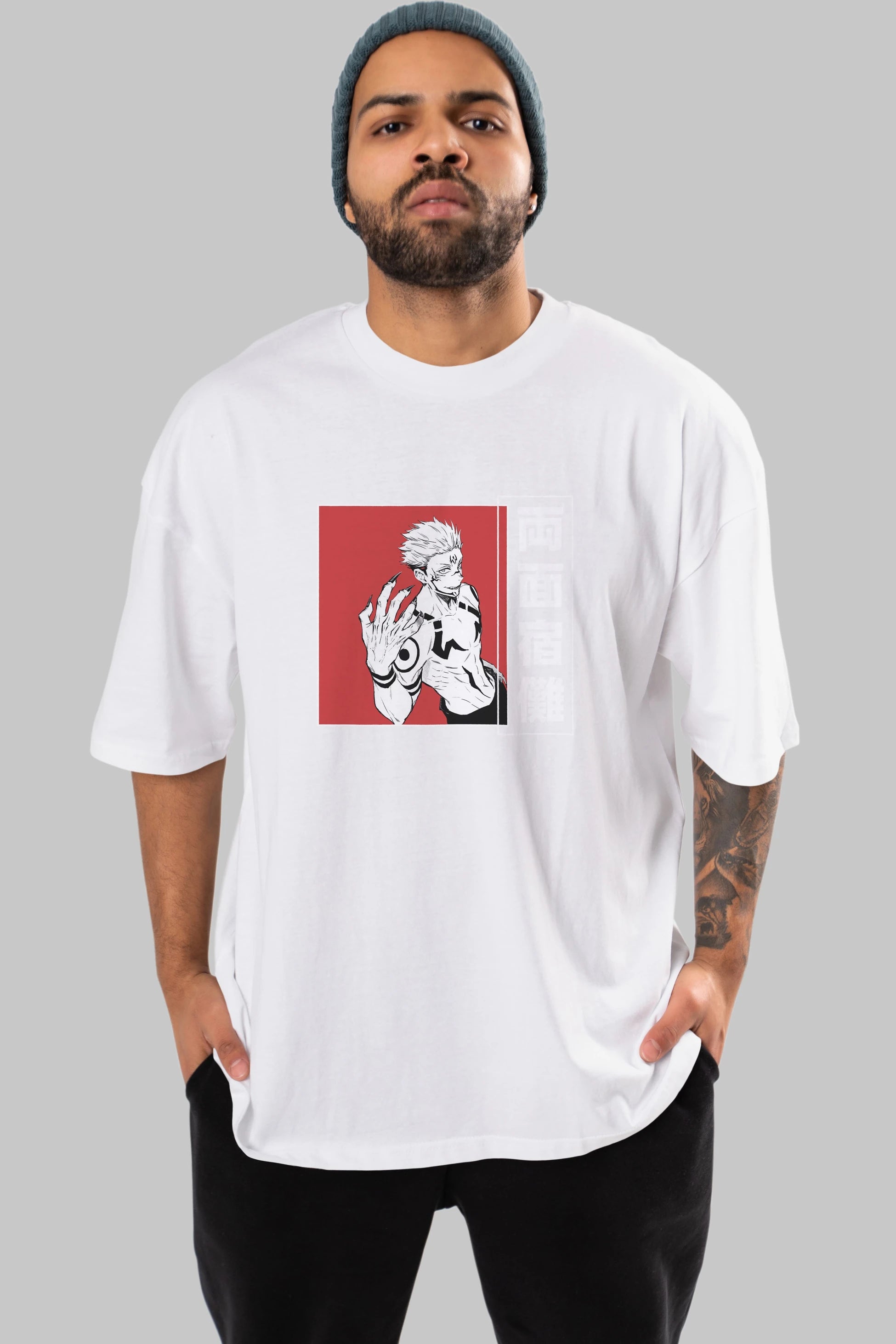 Sukuna Ryoumen 2 Anime Ön Baskılı Oversize t-shirt %100 pamuk Erkek Kadın Unisex