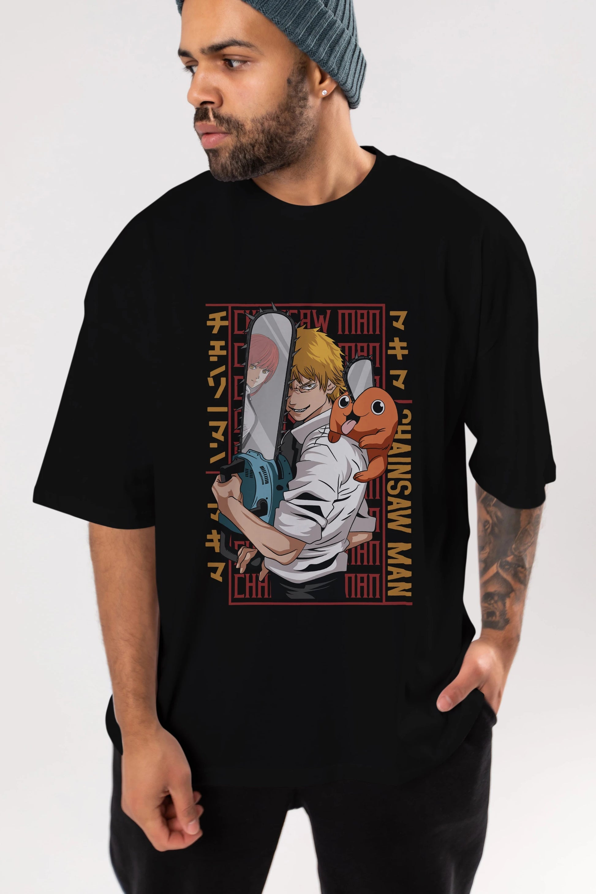 Chainsaw DENJI Anime Ön Baskılı Oversize t-shirt %100 pamuk Erkek Kadın Unisex
