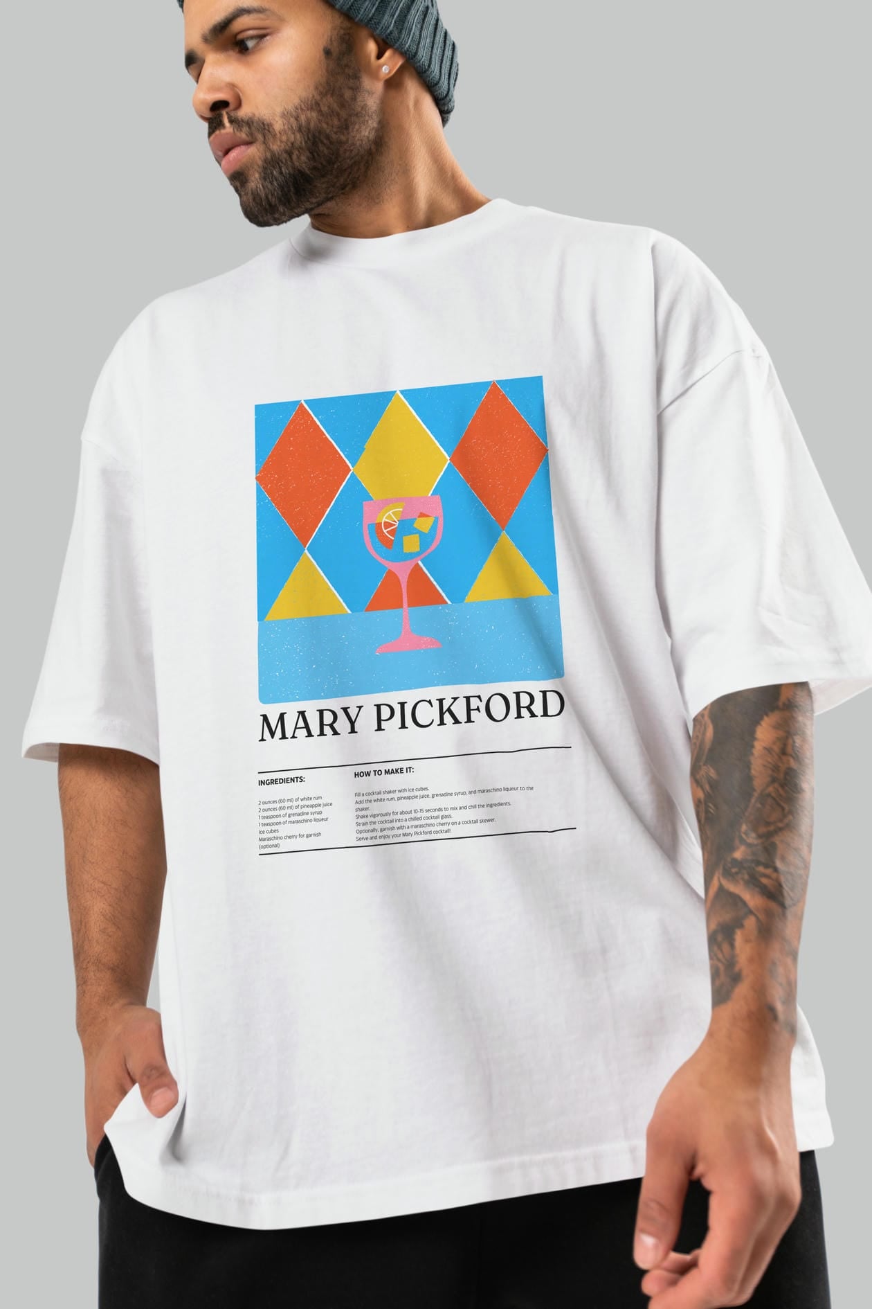 Mary Pickford Kokteyl Ön Baskılı Oversize t-shirt Erkek Kadın %100 Pamuk Bisiklet Yaka tişort