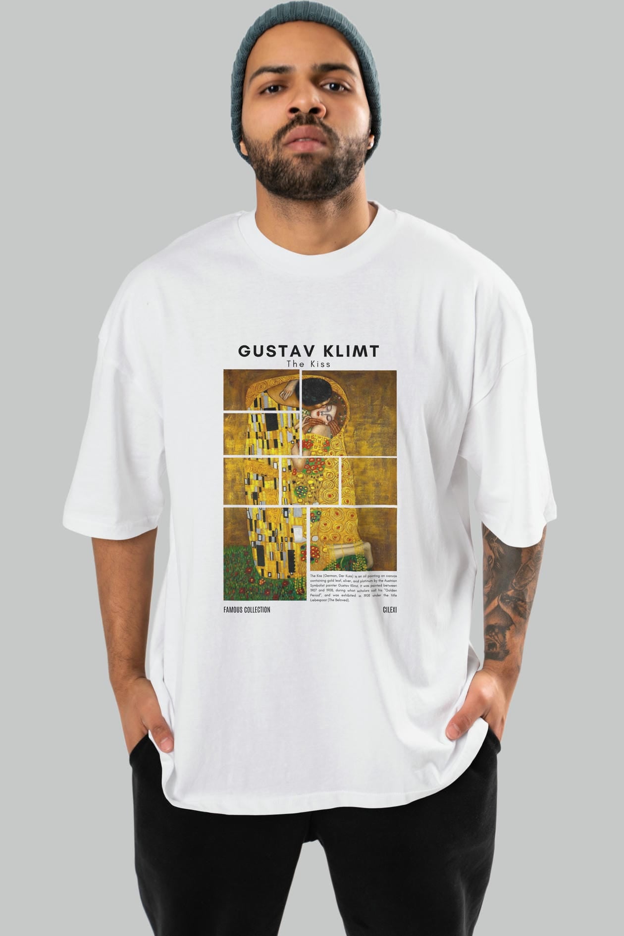 Gustav Klimt The Kiss ön Baskılı Oversize t-shirt Erkek Kadın Bisiklet Yaka Pamuk tişort