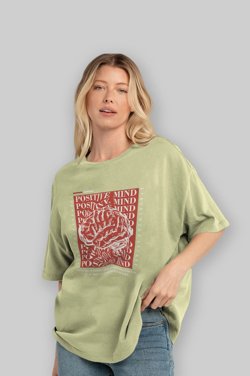 Positive Mind Ön Baskılı Oversize t-shirt Erkek Kadın Unisex