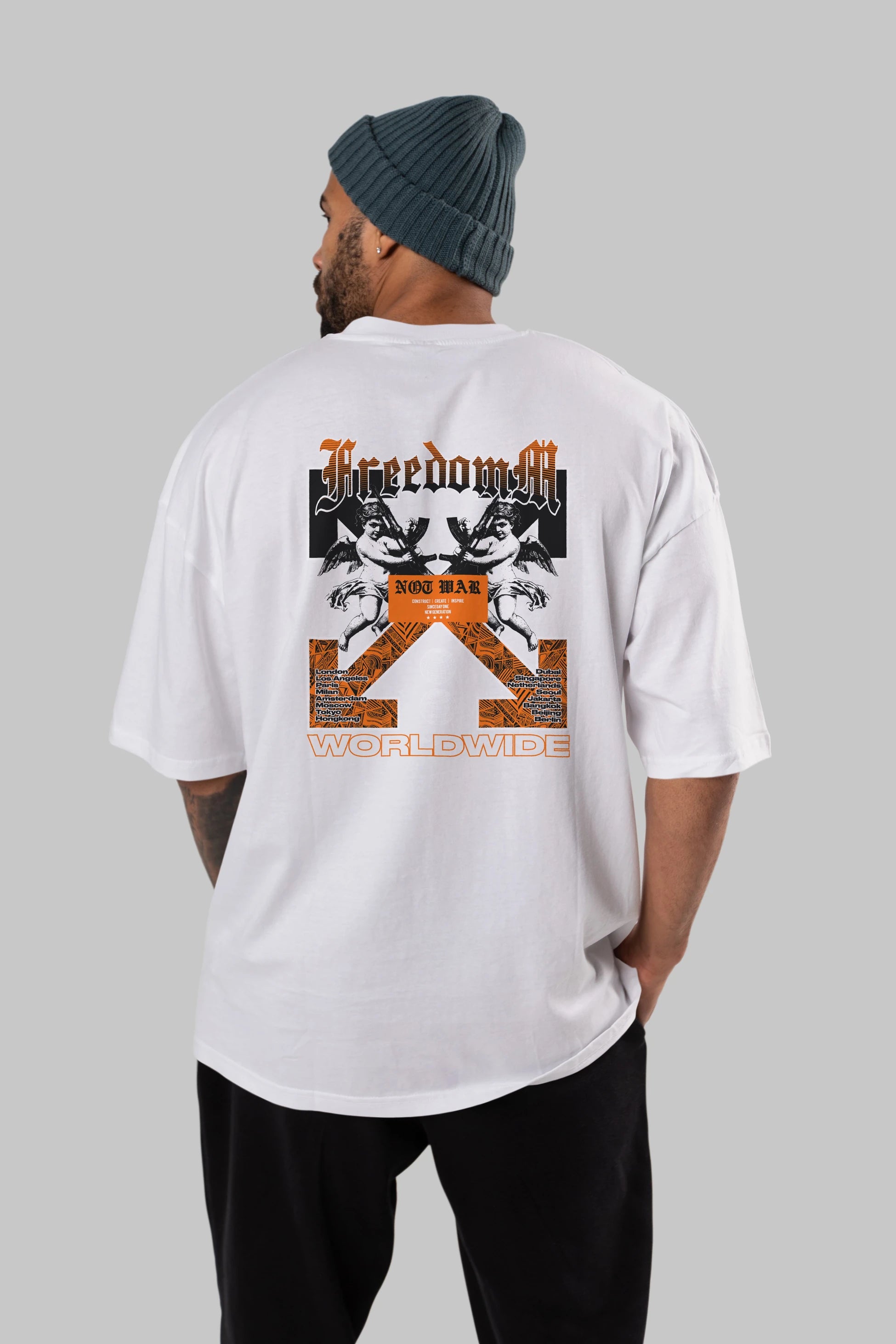 Freedom Worldwide Arka Baskılı Oversize t-shirt Erkek Kadın Unisex