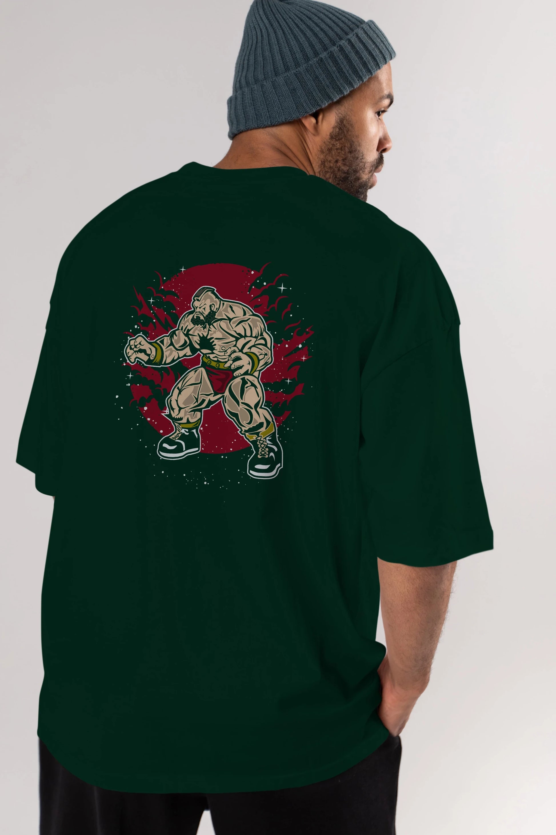 ZANGGIEF Arka Baskılı Oversize t-shirt Erkek Kadın Unisex %100 Pamuk
