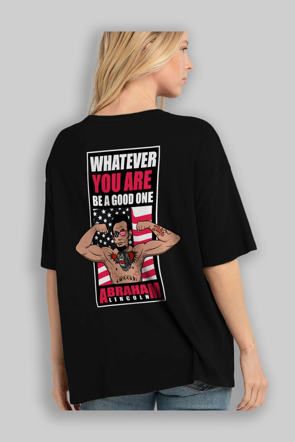 Lincoln Fighter Arka Baskılı Oversize t-shirt Erkek Kadın Unisex %100 Pamuk tişort