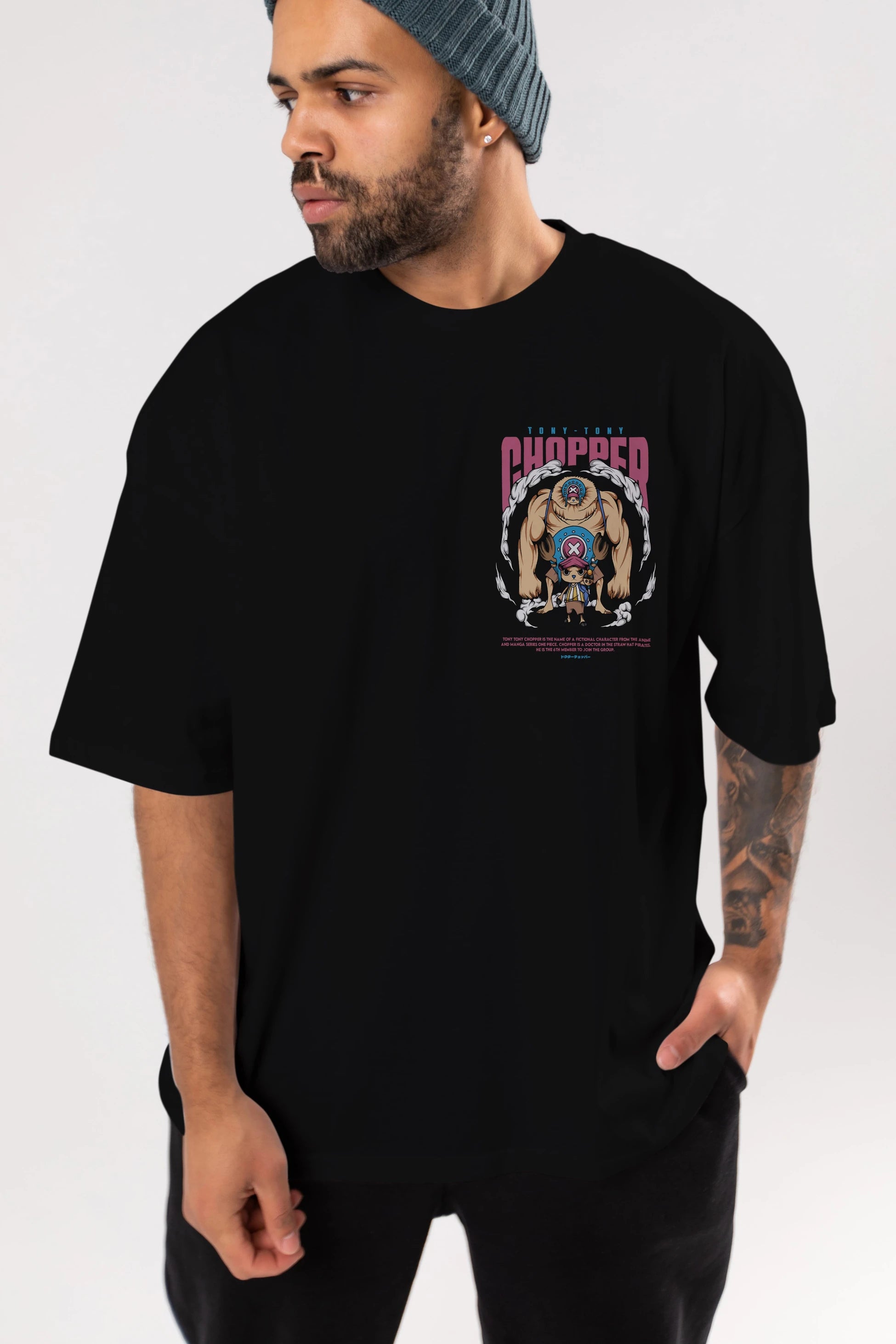 Tony Tony Chopper Ön Sol Baskılı Oversize t-shirt Erkek Kadın Unisex %100 Pamuk Bisiklet Yaka tişort