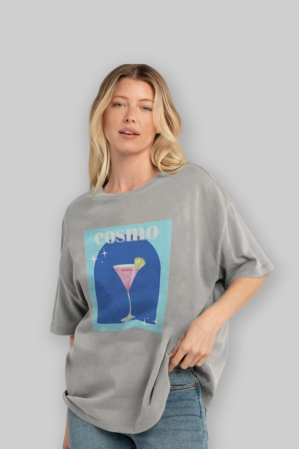 Cosmopolitan 2 Ön Baskılı Oversize t-shirt Erkek Kadın Unisex %100 Pamuk Bisiklet Yaka tişort