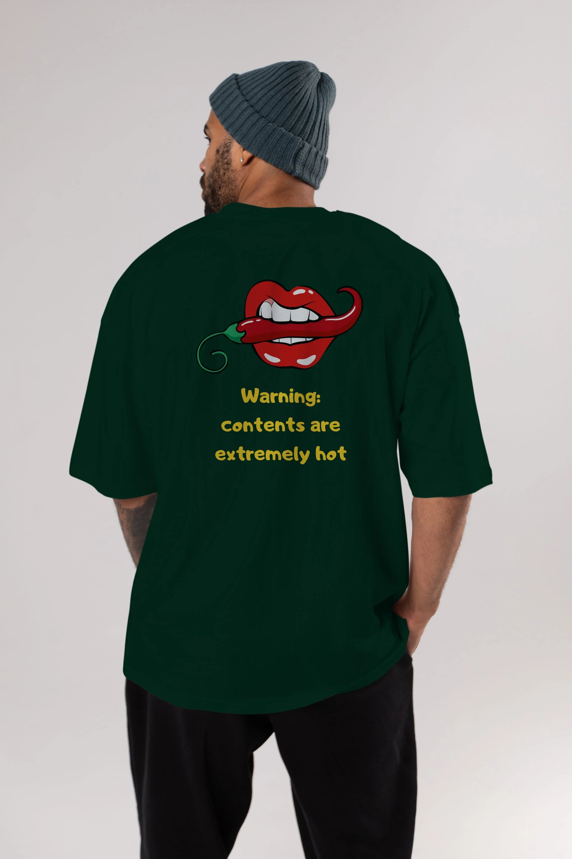 Warning Contents Yazılı Arka Baskılı Oversize t-shirt Erkek Kadın Unisex