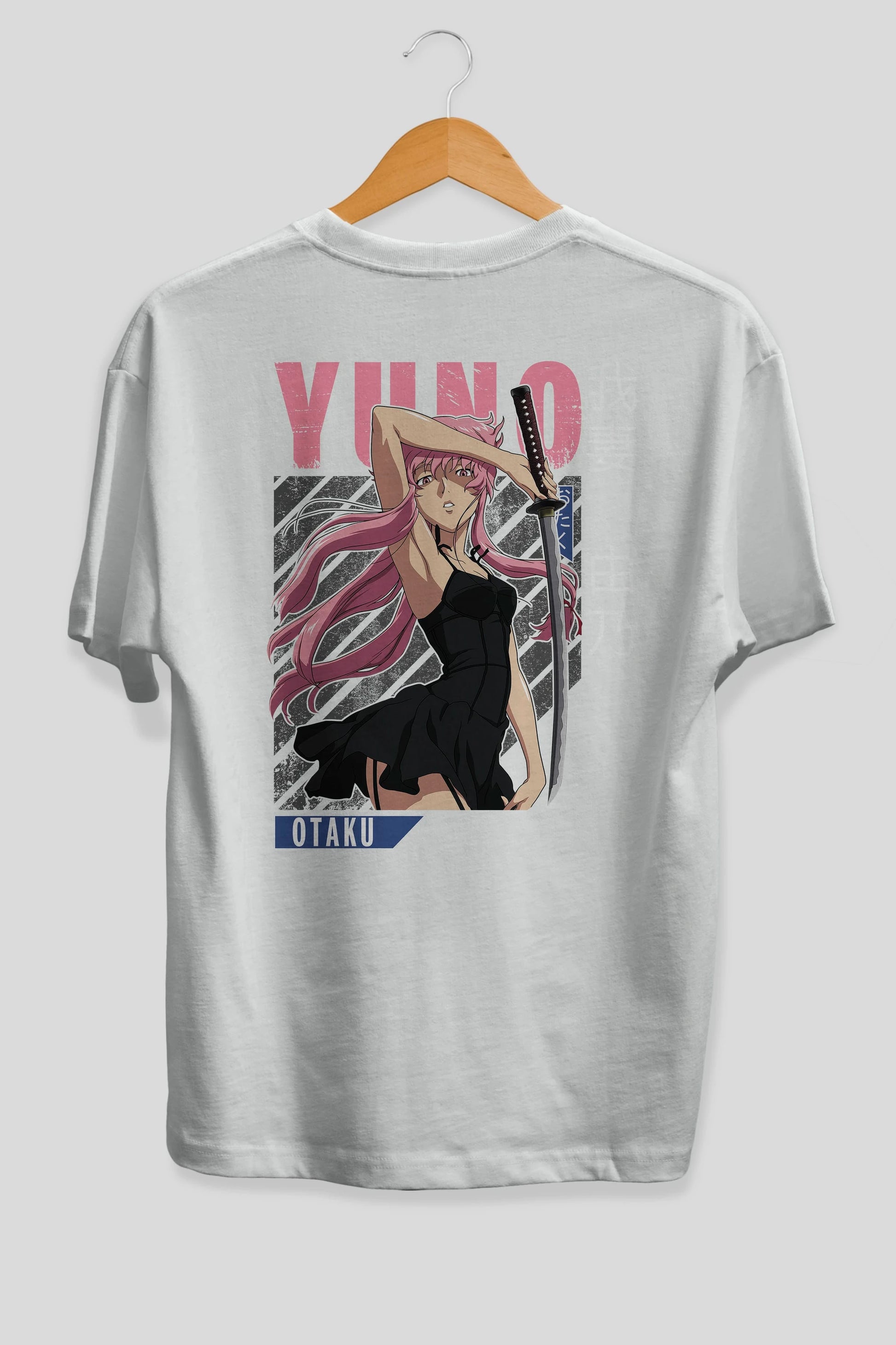 Yuno Gasai 5 Anime Arka Baskılı Oversize t-shirt Erkek Kadın Unisex