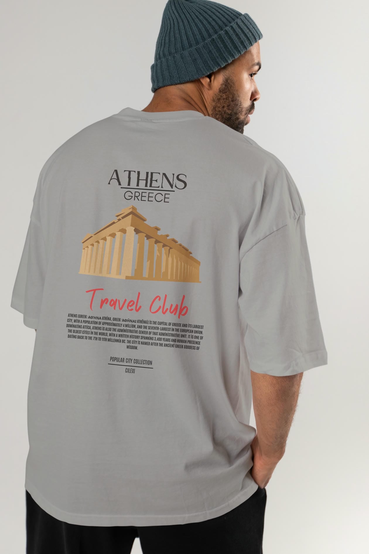 Athens Greece Arka Baskılı Oversize t-shirt Erkek Kadın Pamuk Bisiklet Yaka tişort