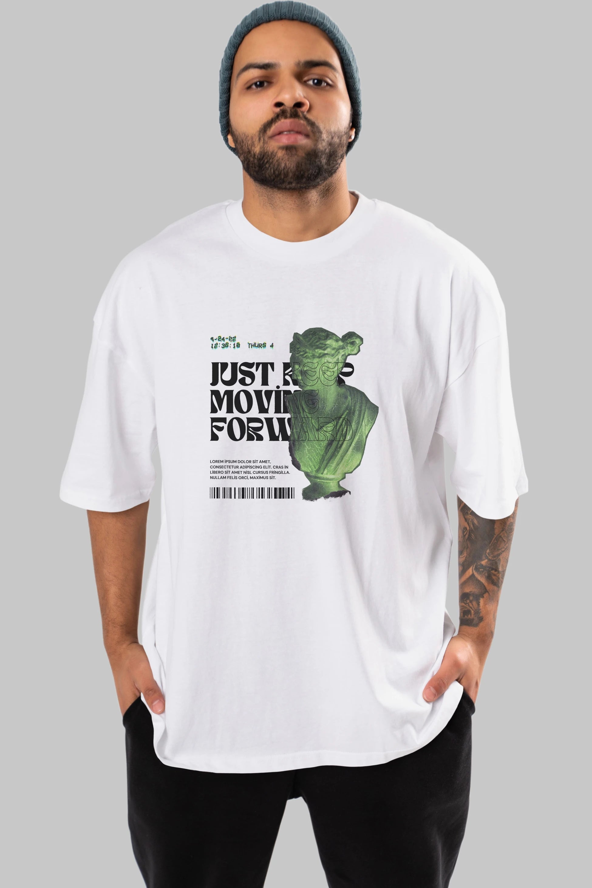 Just Keep Moving Forward Yazılı Ön Baskılı Oversize t-shirt Erkek Kadın Unisex