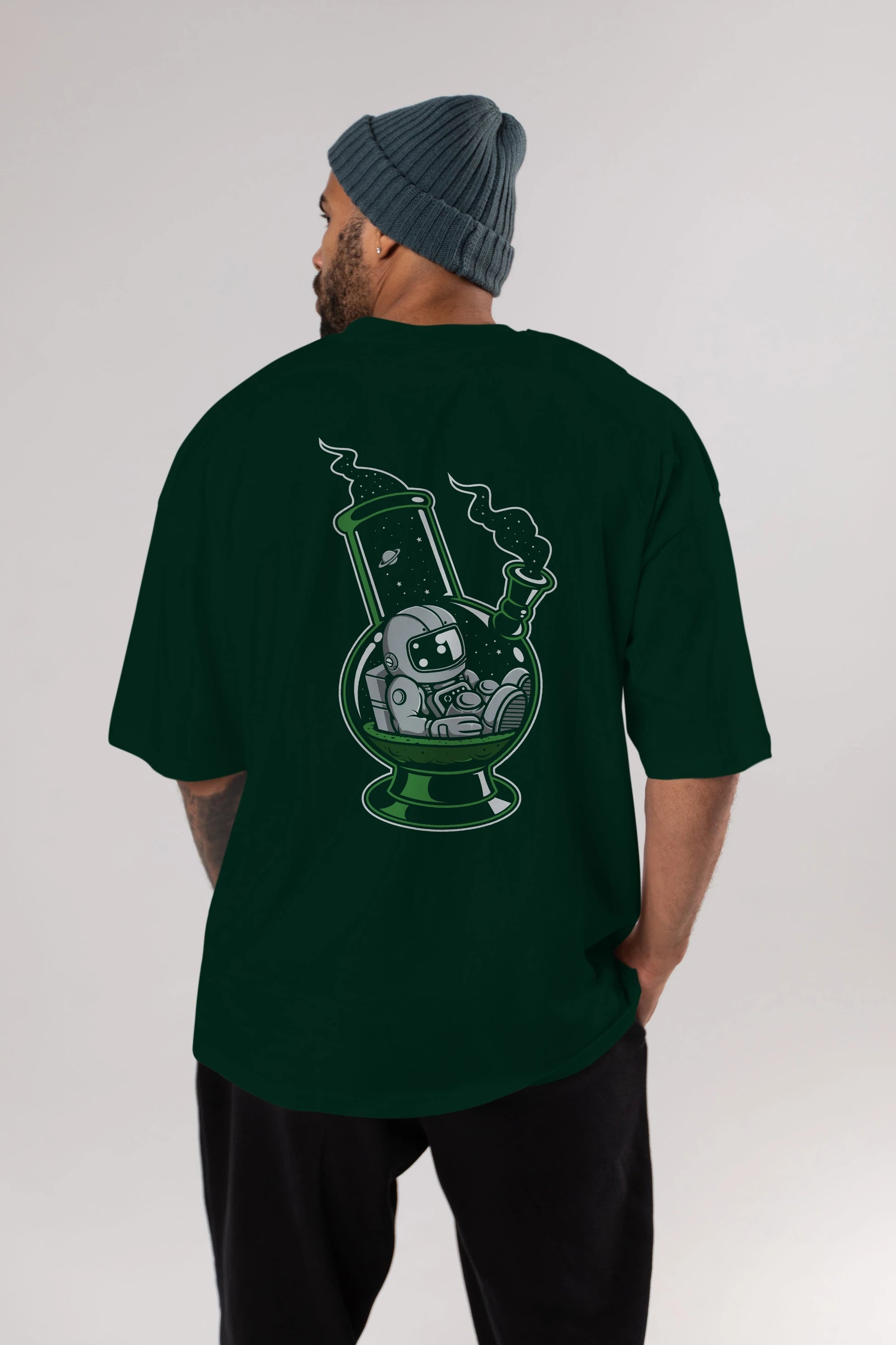 Astronaut Bong Arka Baskılı Oversize t-shirt Erkek Kadın Unisex
