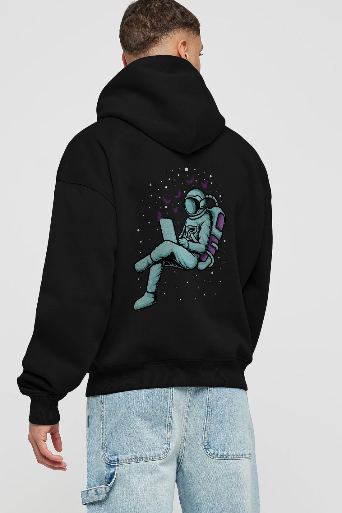 Work with Butterflies in Space Arka Baskılı Hoodie Oversize Kapüşonlu Sweatshirt Erkek Kadın Unisex
