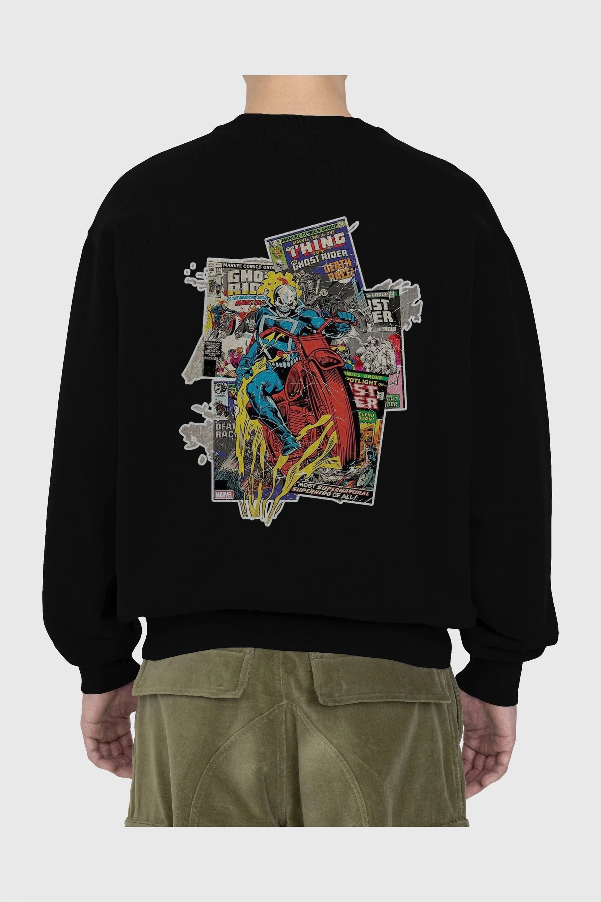 Ghost Rider Arka Baskılı Oversize Sweatshirt Erkek Kadın Unisex