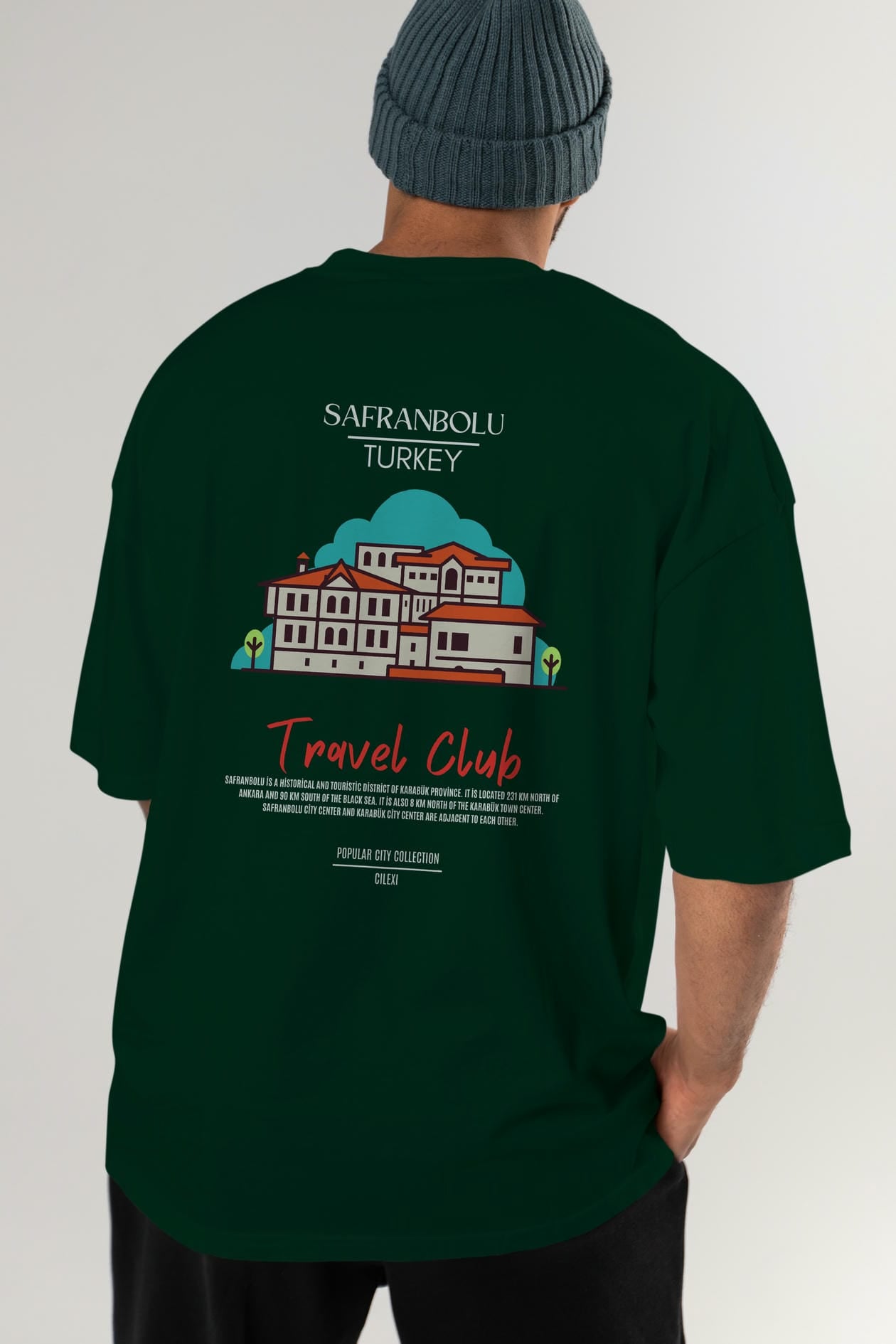 Safranbolu Turkey Arka Baskılı Oversize t-shirt Erkek Kadın Pamuk Bisiklet Yaka tişort
