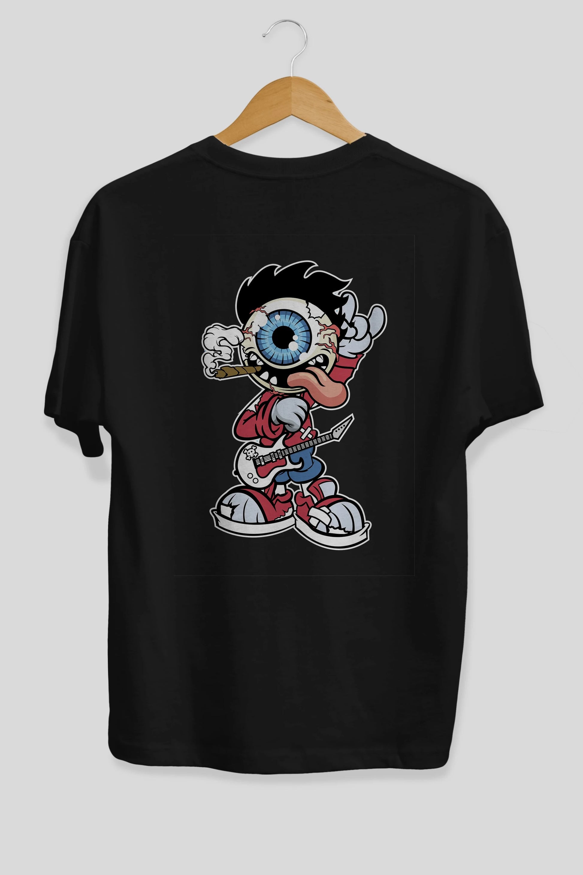 Eyeball Rockstar Arka Baskılı Oversize t-shirt Erkek Kadın Unisex %100 Pamuk tişort