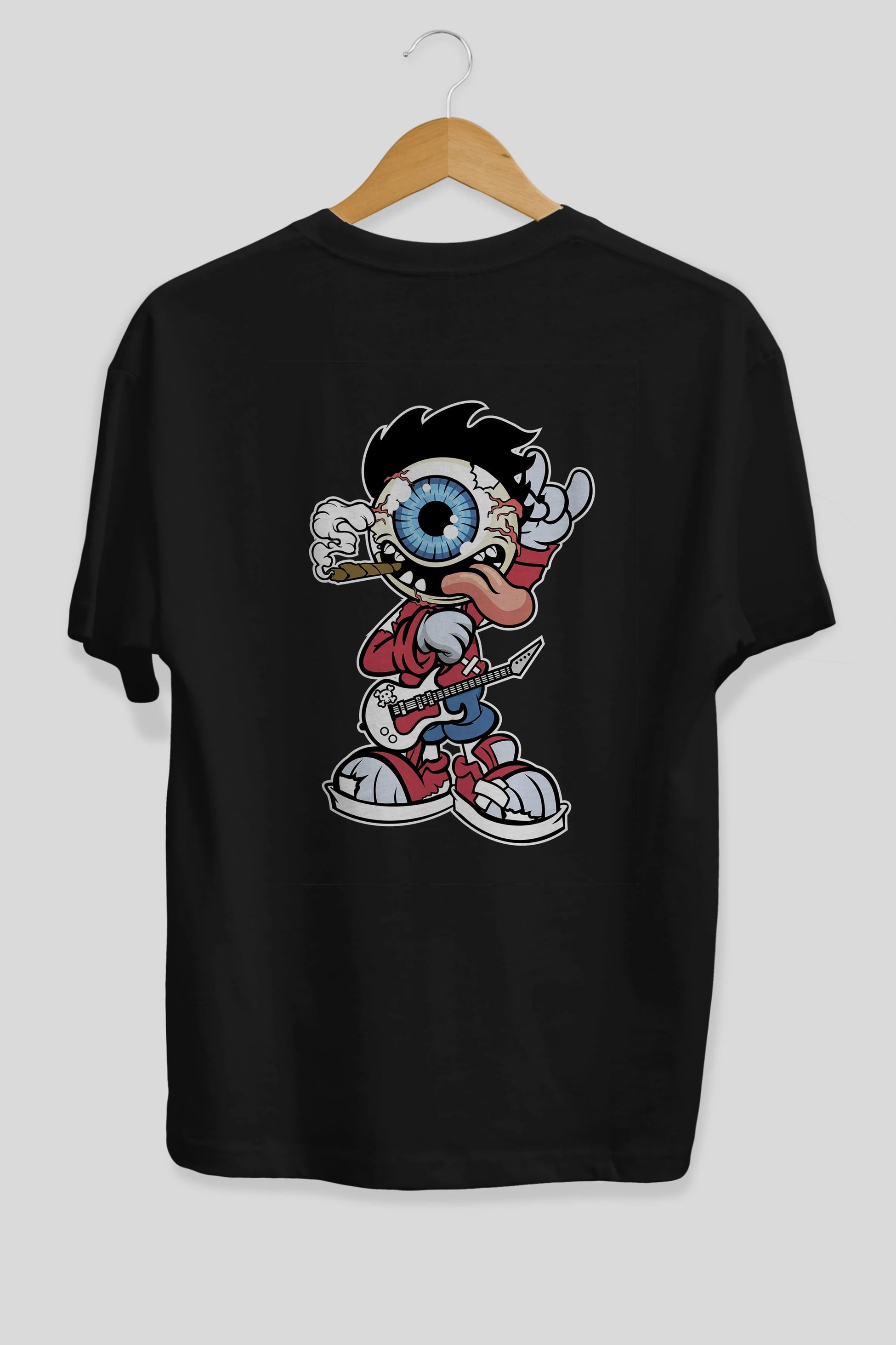 Eyeball Rockstar Arka Baskılı Oversize t-shirt Erkek Kadın Unisex %100 Pamuk tişort